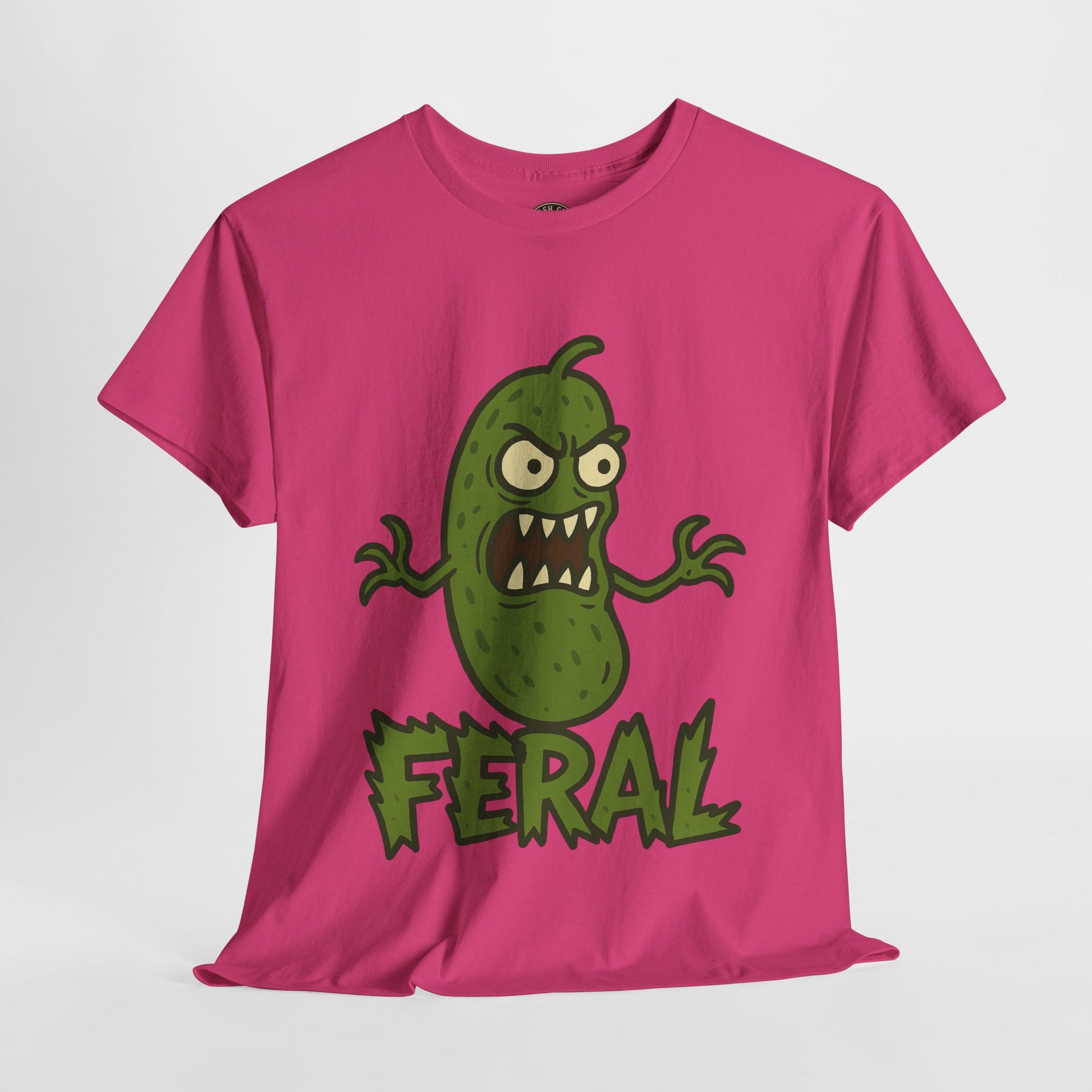 Feral Pickle Cartoon Tee – Trashcore Angry Pickle Shirt – Gildan 5000 Unisex Heavy Cotton