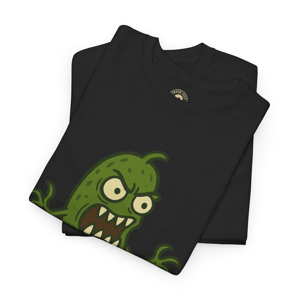 Feral Pickle Cartoon Tee – Trashcore Angry Pickle Shirt – Gildan 5000 Unisex Heavy Cotton