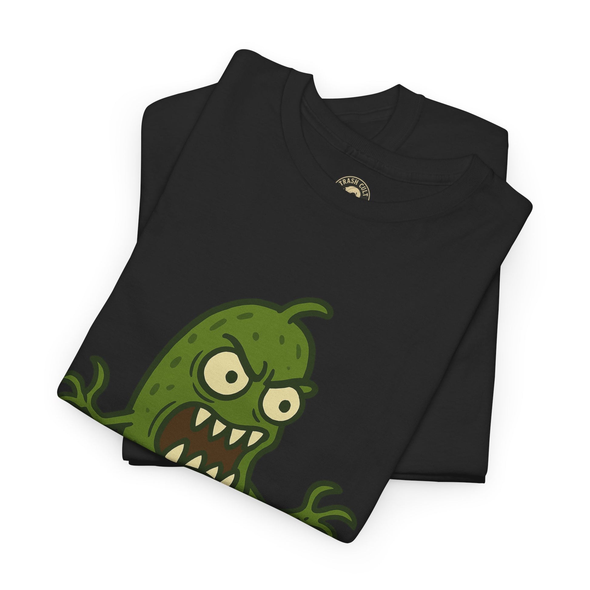 Feral Pickle Cartoon Tee – Trashcore Angry Pickle Shirt – Gildan 5000 Unisex Heavy Cotton