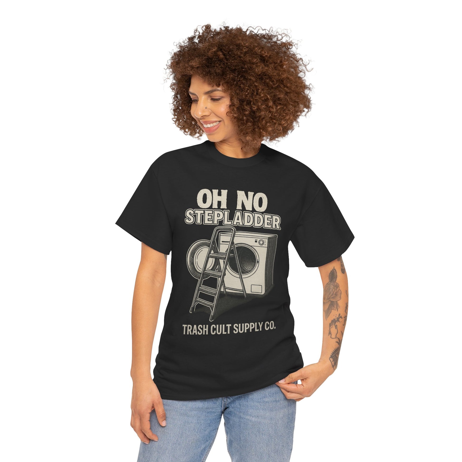 Funny Vintage Unisex Heavy Cotton Tee - OH NO STEP LADDER, Humorous Gift, Casual Wear, Funny Shirt, Novelty T-Shirt