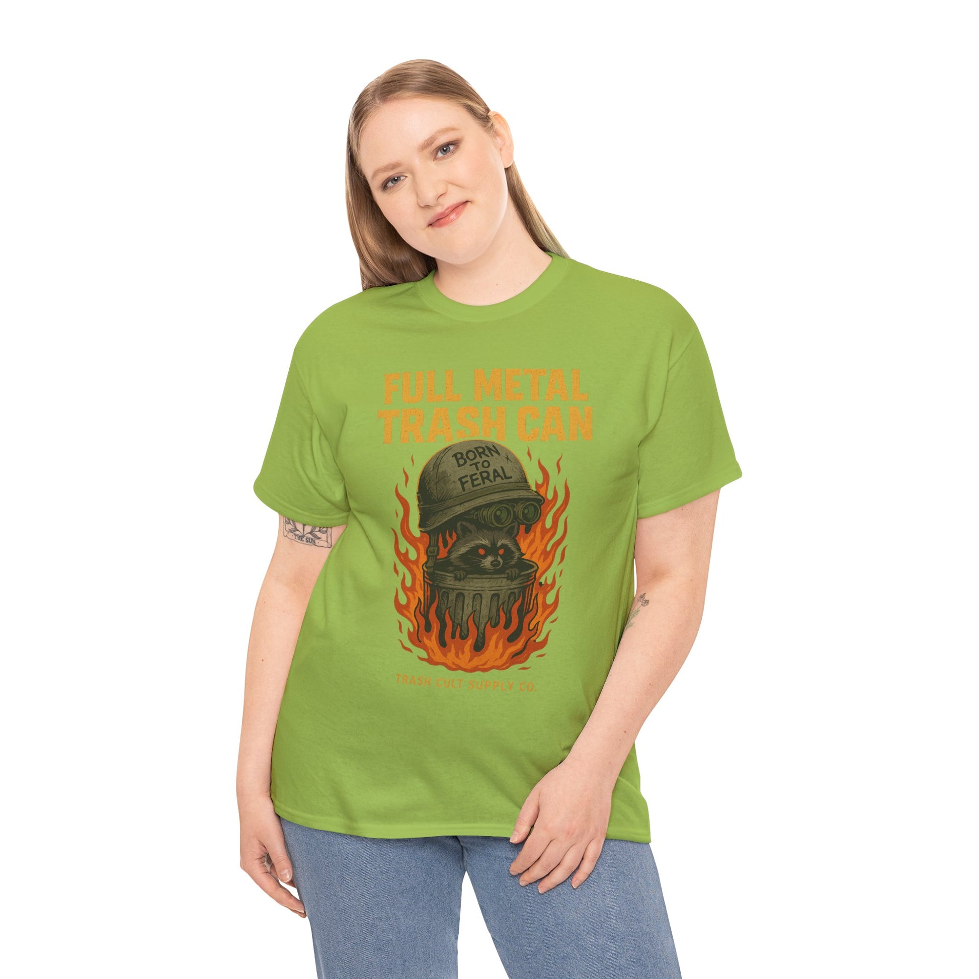 Full Metal Trash Can T-Shirt – Born to Feral Raccoon Graphic | Trash Cult Supply Co. | Gildan 5000 Tee