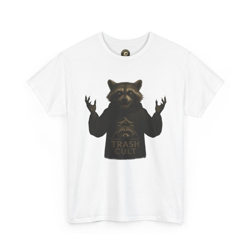 Raccoon Cult Leader Shirt – Trash Cult Unhinged Mascot Tee for Dark Fabrics | Gildan 5000