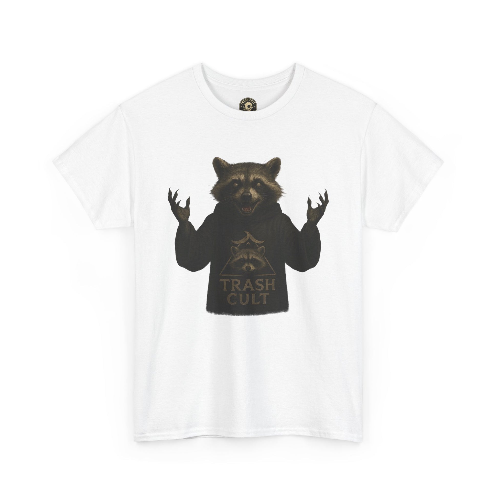Raccoon Cult Leader Shirt – Trash Cult Unhinged Mascot Tee for Dark Fabrics | Gildan 5000