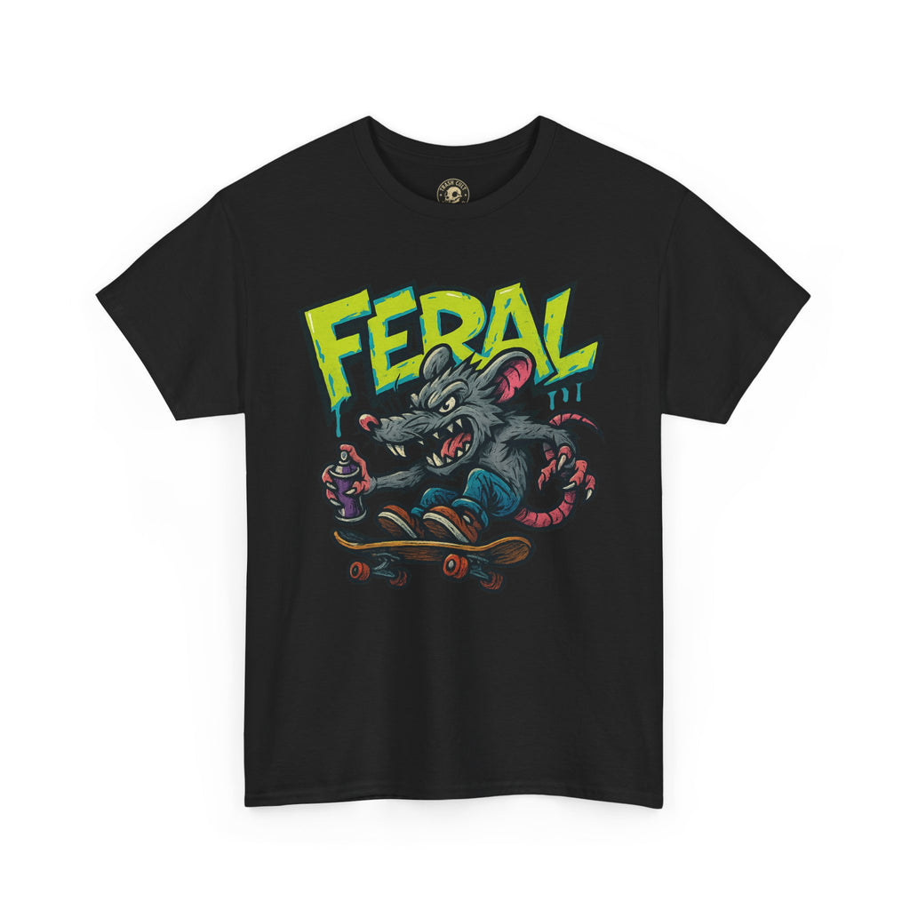 FERAL Graffiti Rat Skate Tee – Street Art Spray Can Mouse on Skateboard | Gildan 5000 Heavy Cotton Shirt