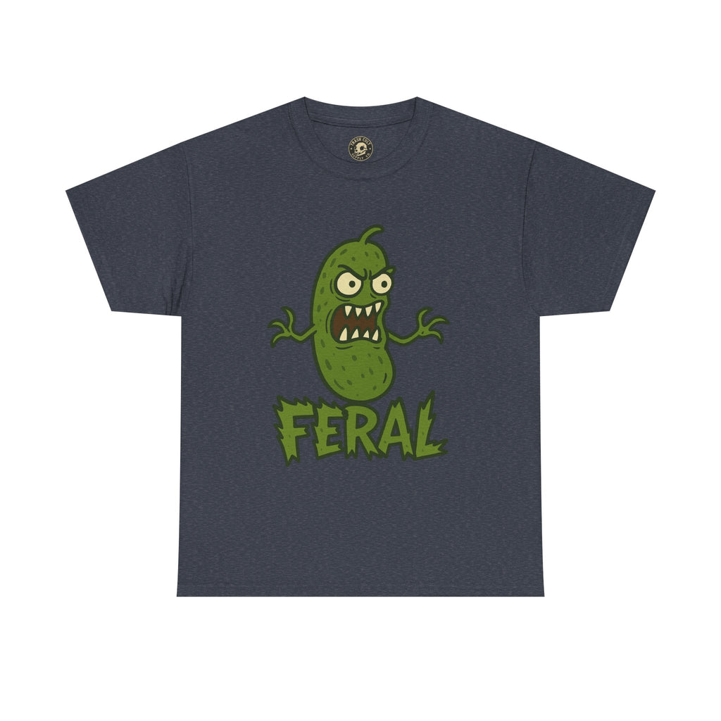 Feral Pickle Cartoon Tee – Trashcore Angry Pickle Shirt – Gildan 5000 Unisex Heavy Cotton