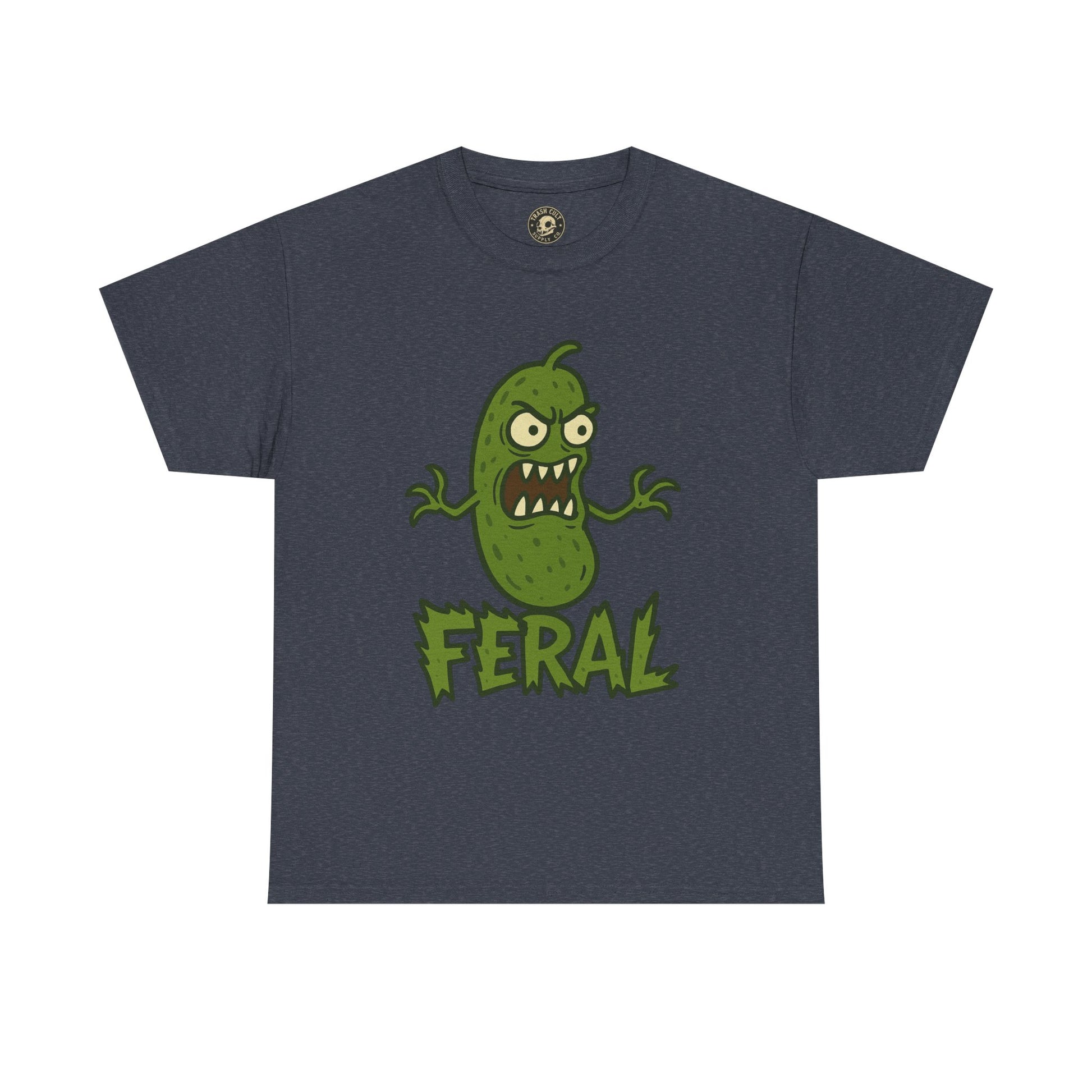 Feral Pickle Cartoon Tee – Trashcore Angry Pickle Shirt – Gildan 5000 Unisex Heavy Cotton