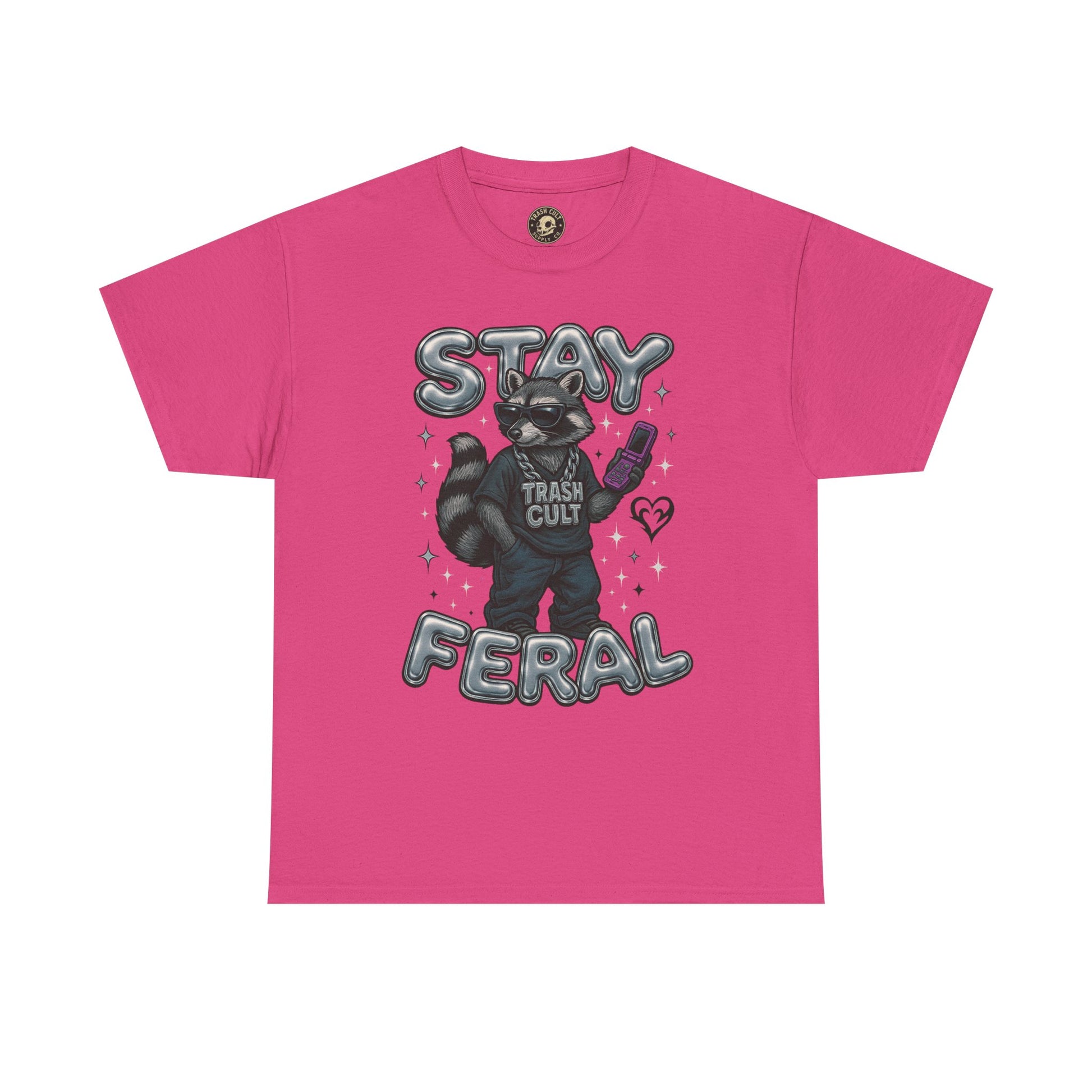 Stay Feral Chrome Raccoon Tee – Y2K Streetwear Trash Cult Shirt