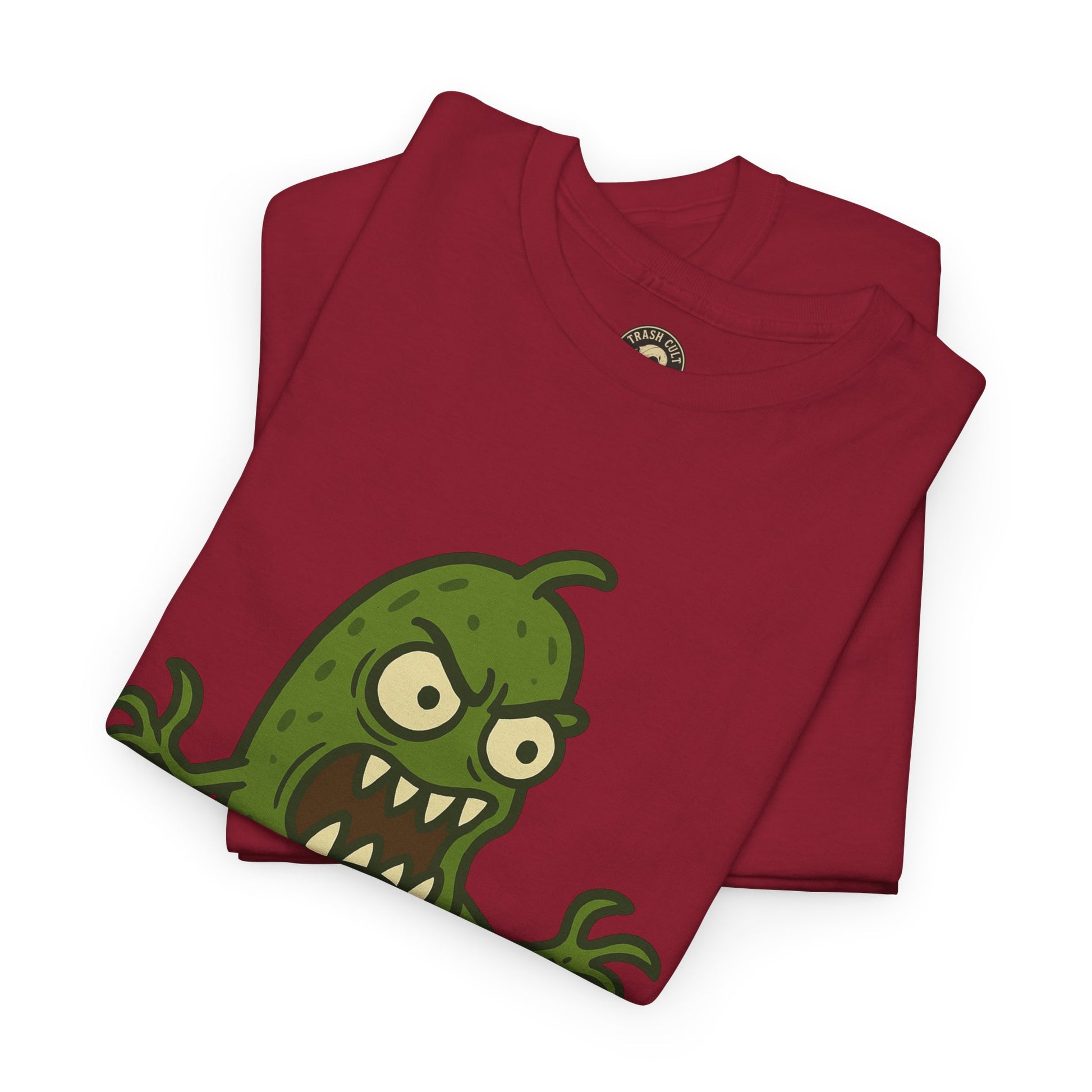 Feral Pickle Cartoon Tee – Trashcore Angry Pickle Shirt – Gildan 5000 Unisex Heavy Cotton