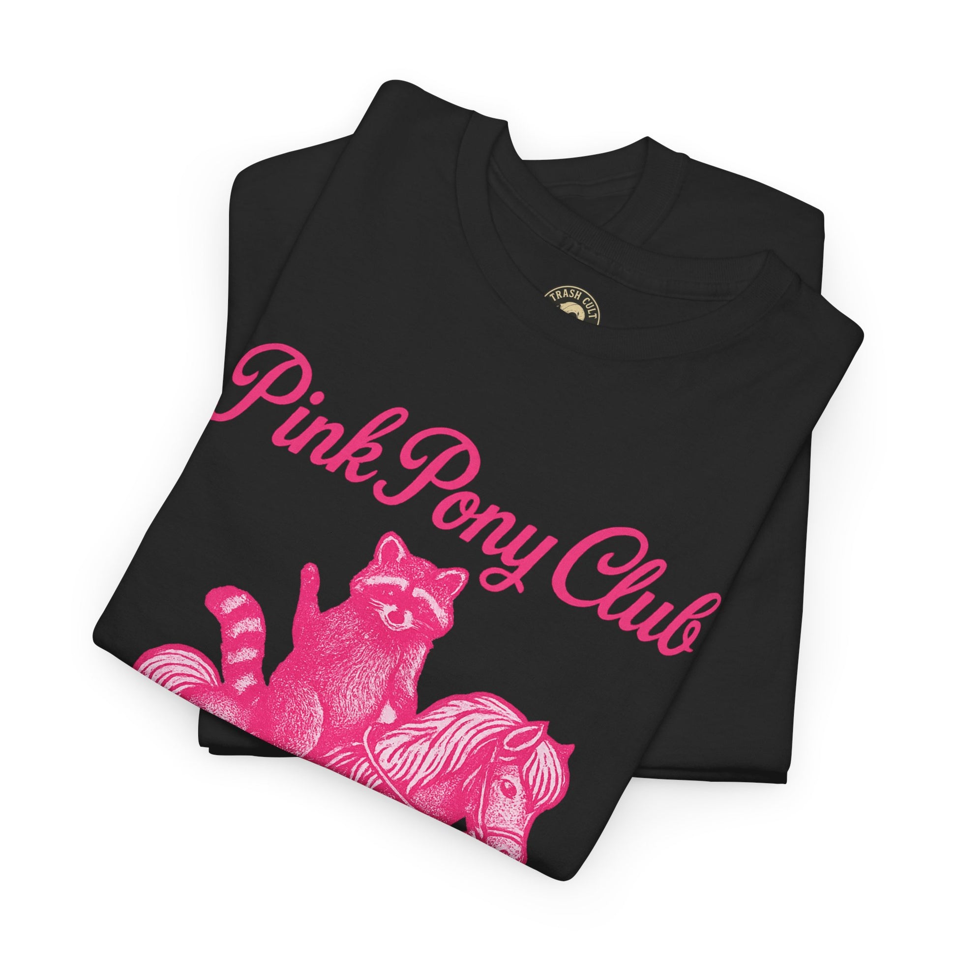 Pink Pony Club Raccoon Riding Pony Shirt – Vintage Hot Pink Halftone Tee by Trash Cult Supply Co
