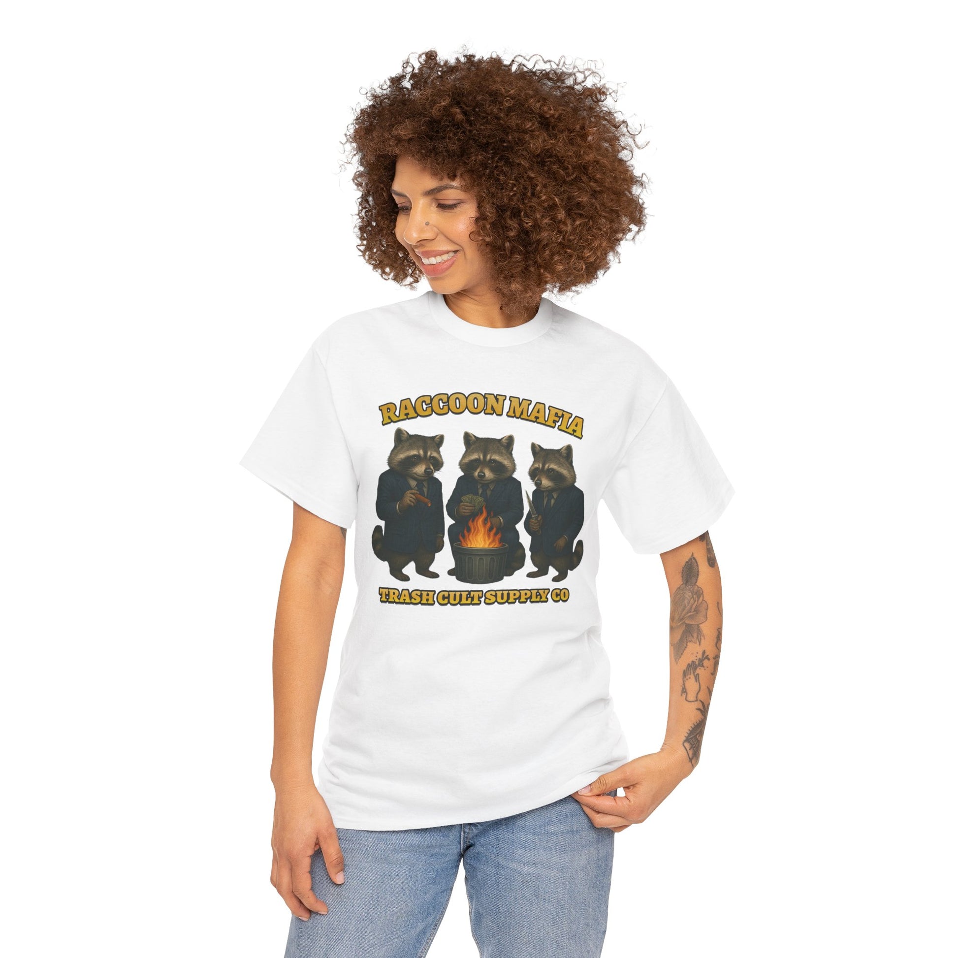 Raccoon Mafia T-Shirt – Realistic Gangster Raccoons in Suits | Trash Cult Supply Co | Gildan 5000