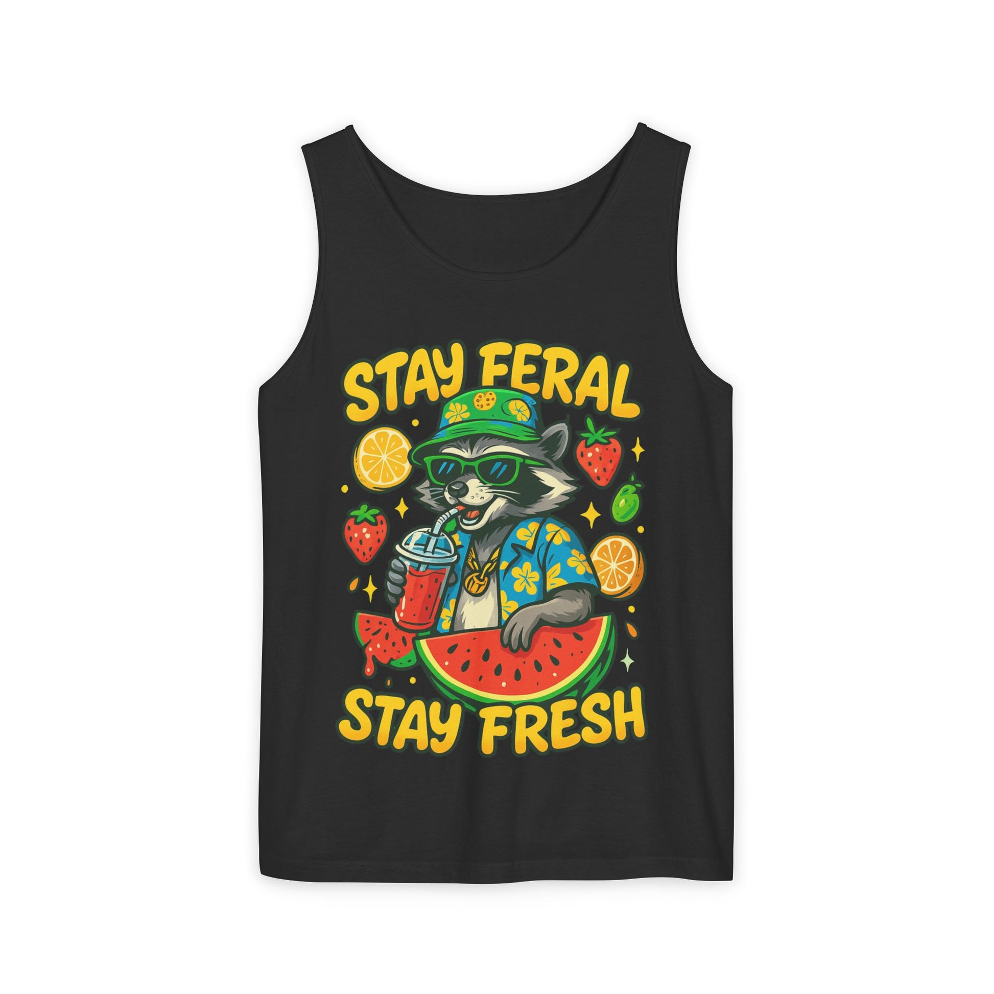 Stay Feral Stay Fresh Tank Top, Summer Apparel, Unisex Graphic Tee, Beachwear, Fun Gift for Animal Lovers