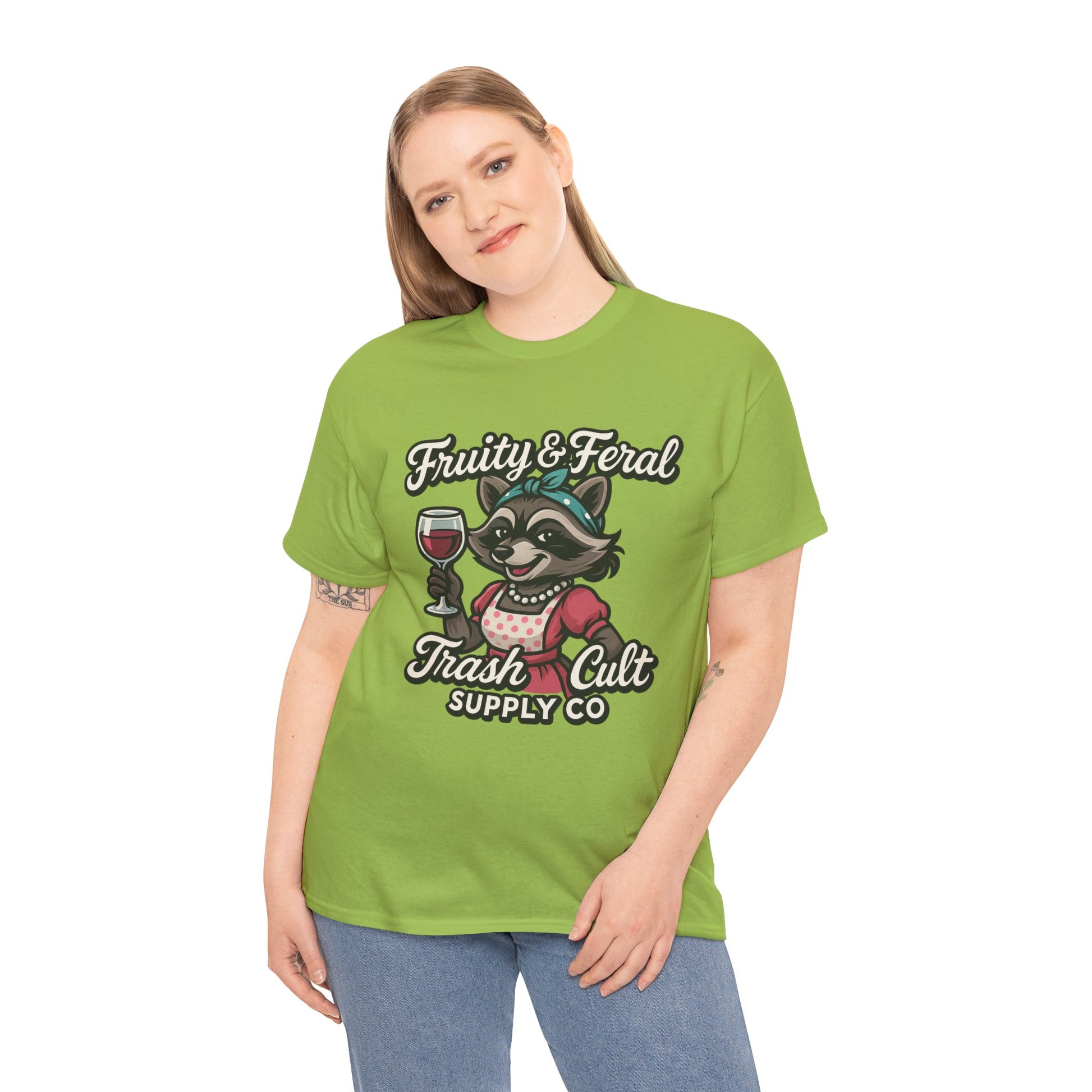 Fruity & Feral Raccoon Housewife Tee – Trash Cult Supply Co. on Gildan 5000