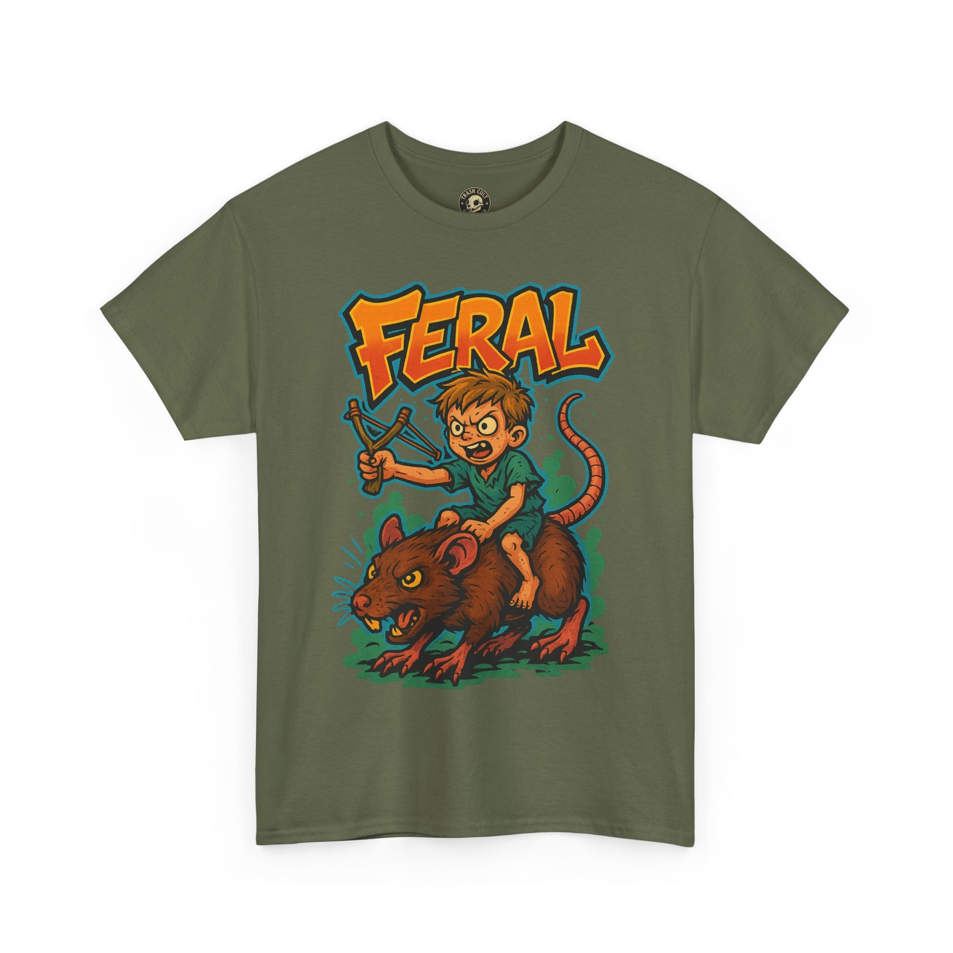 FERAL Graffiti Rat Rider T-Shirt – Bold New School Streetwear | Gildan 5000 Chaos Graphic Tee