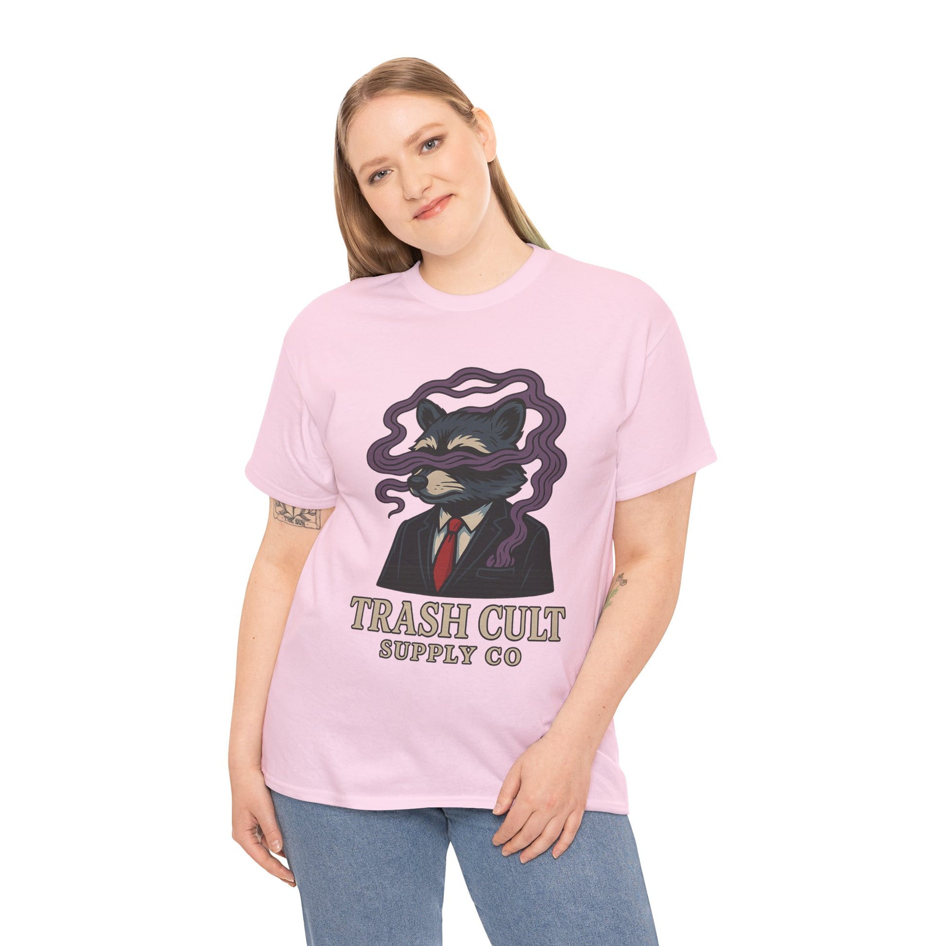 Suited Raccoon Smoke Design – Trash Cult Supply Co | Bold Graffiti Tattoo Tee