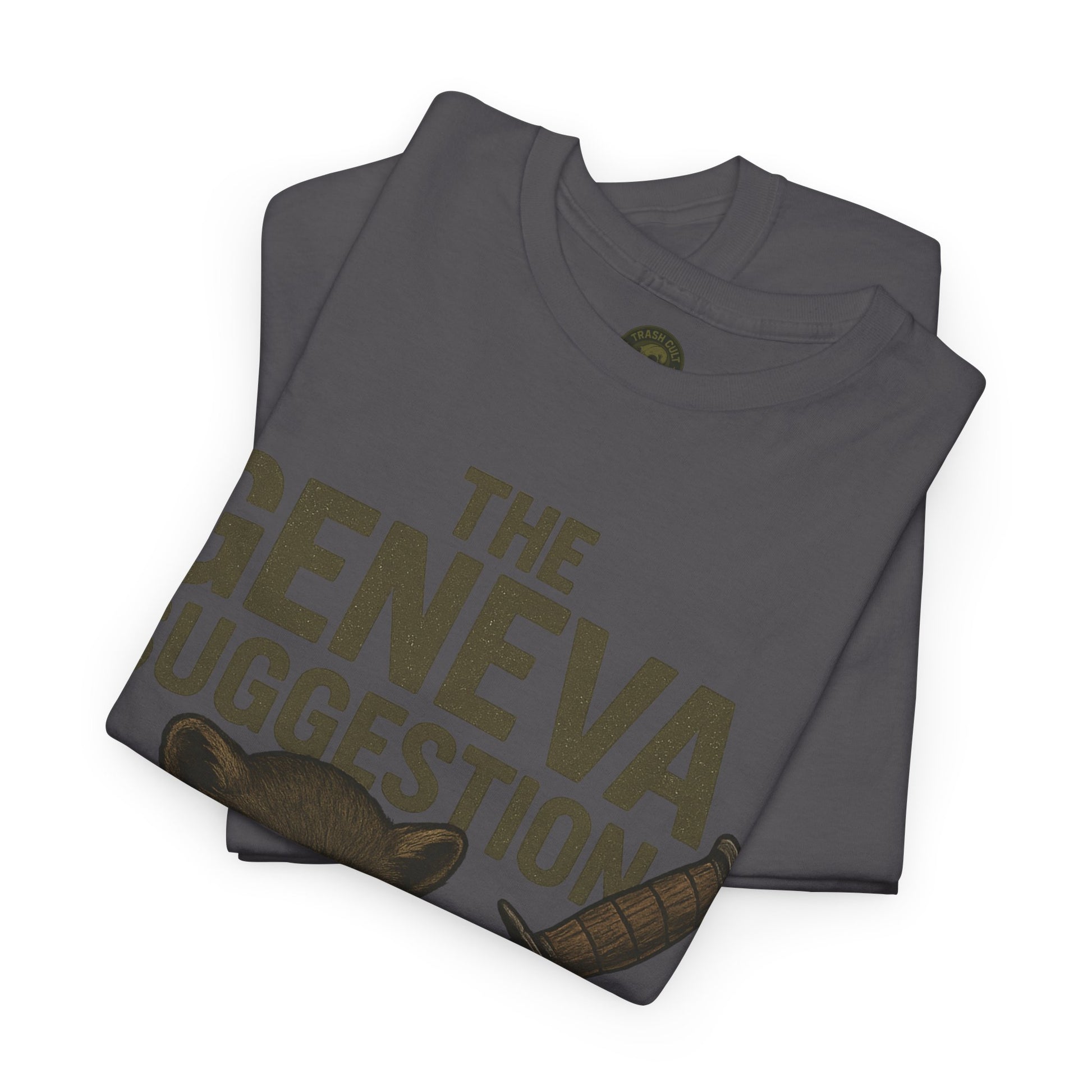 The Geneva Suggestion T-Shirt – Tactical Raccoon Dark Humor Tee | Trash Cult Supply Co. | Gildan 5000