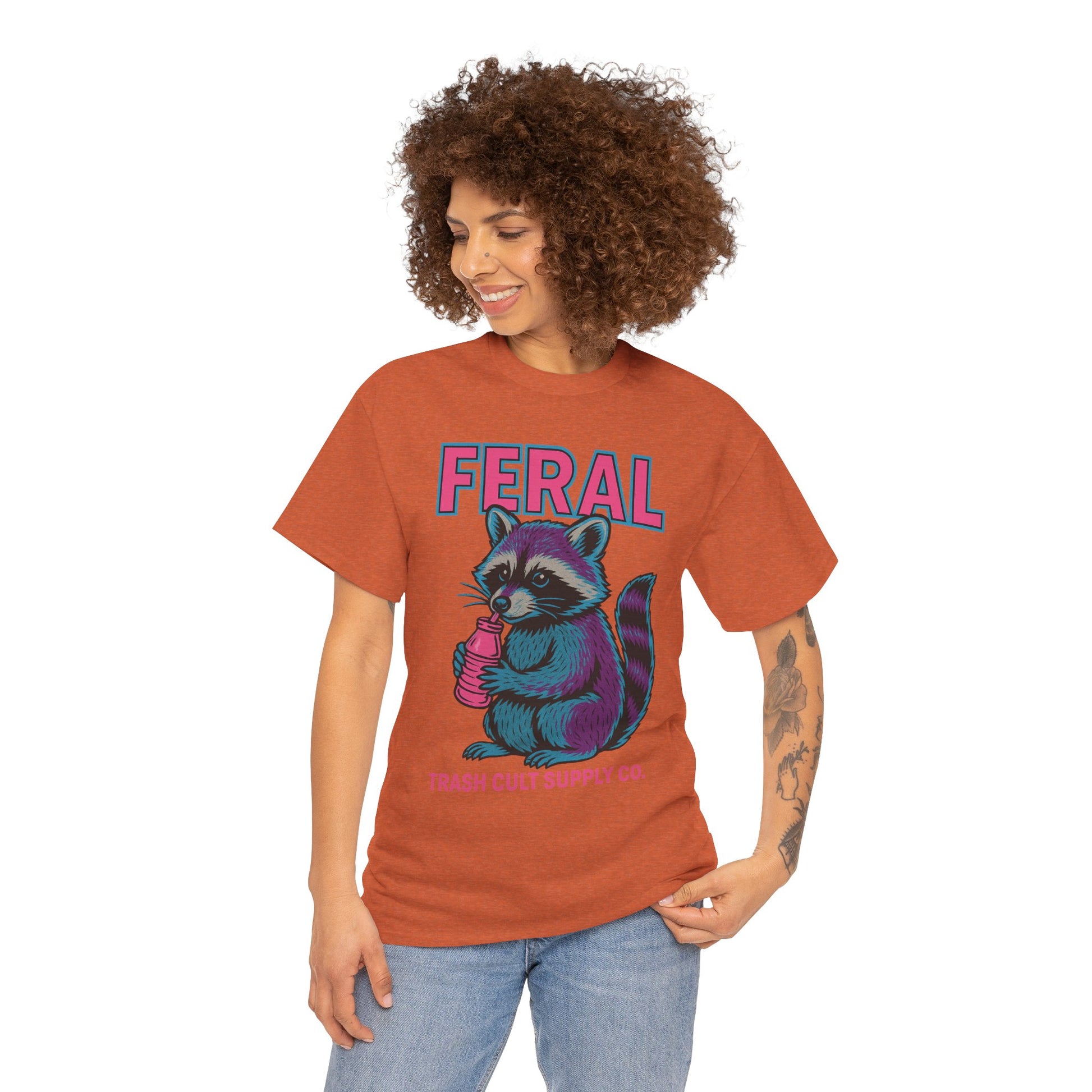 FERAL Raccoon 80s Retro Shirt – Trash Cult Supply Co. – Gildan 5000 Tee