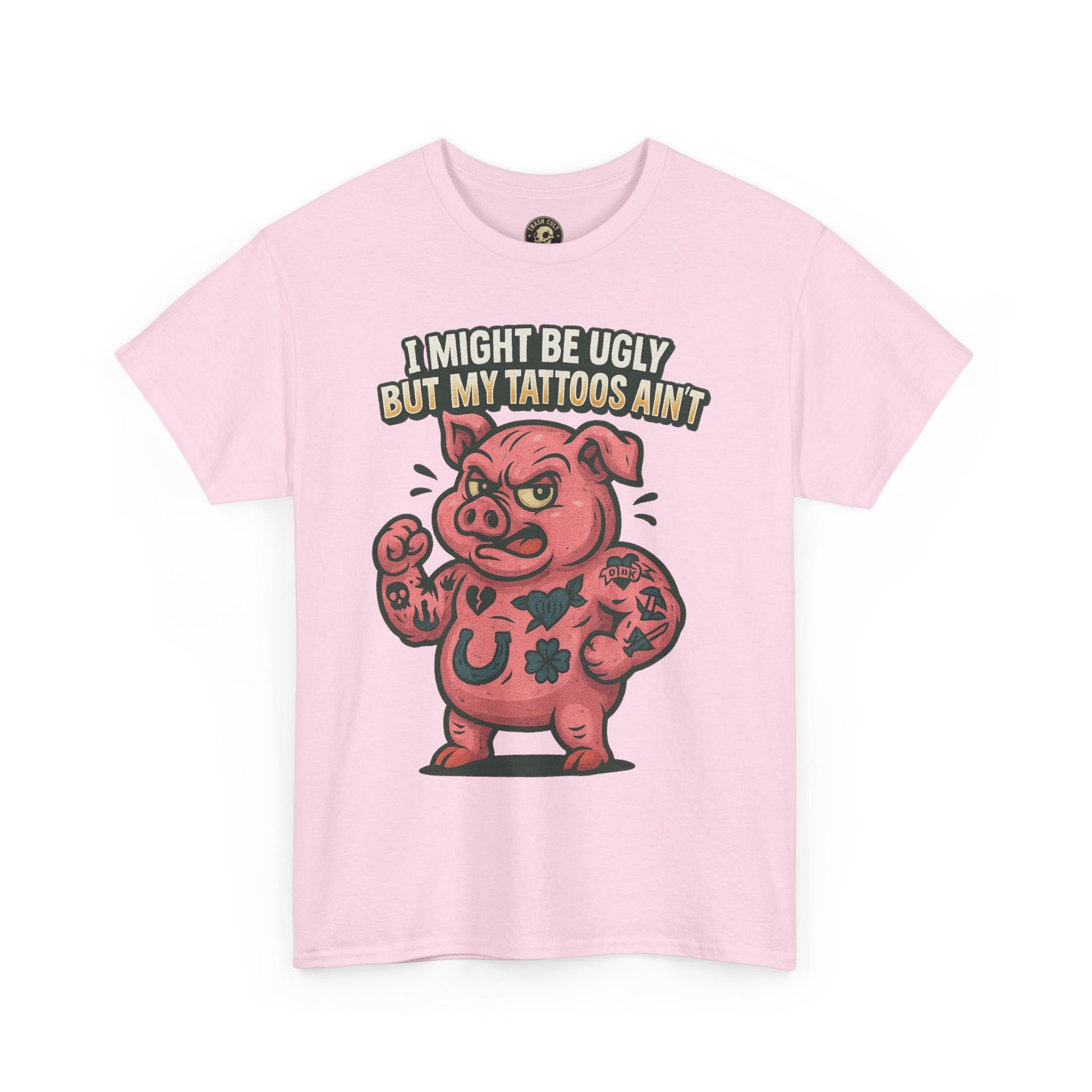 Funny Pig Tattoo Unisex Heavy Cotton Tee, Graphic Shirt, Gift for Tattoo Lovers, Casual Wear, Humor Tees