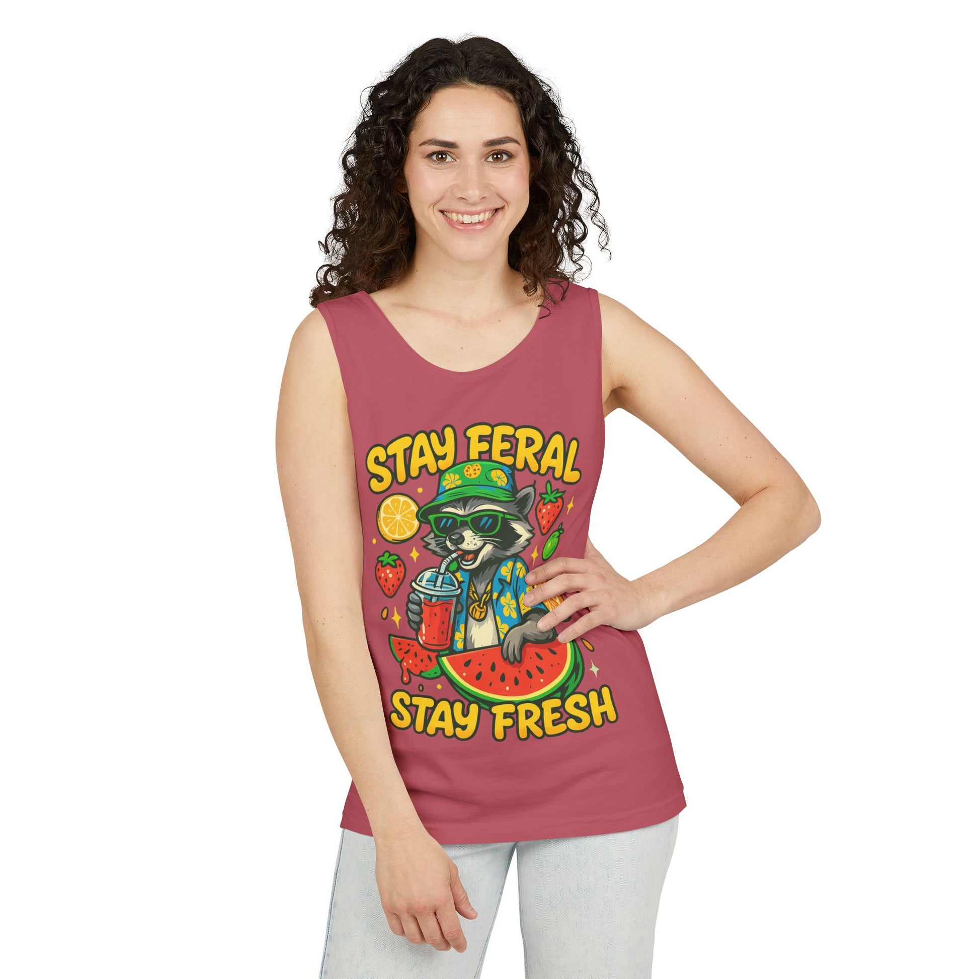 Stay Feral Stay Fresh Tank Top, Summer Apparel, Unisex Graphic Tee, Beachwear, Fun Gift for Animal Lovers