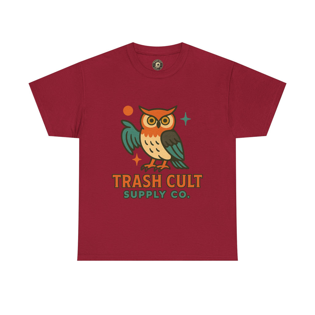 Vintage Owl Graphic Tee, Unisex Heavy Cotton Tee, Trash Cult Shirt, Nature Lover Gift, Eco-Friendly Apparel