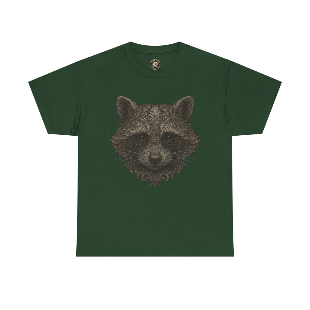 Ornate Raccoon Face Shirt – Intricate Woodland Animal Art Tee – Tattoo-Inspired Forest Aesthetic – Trash Cult Supply Co.