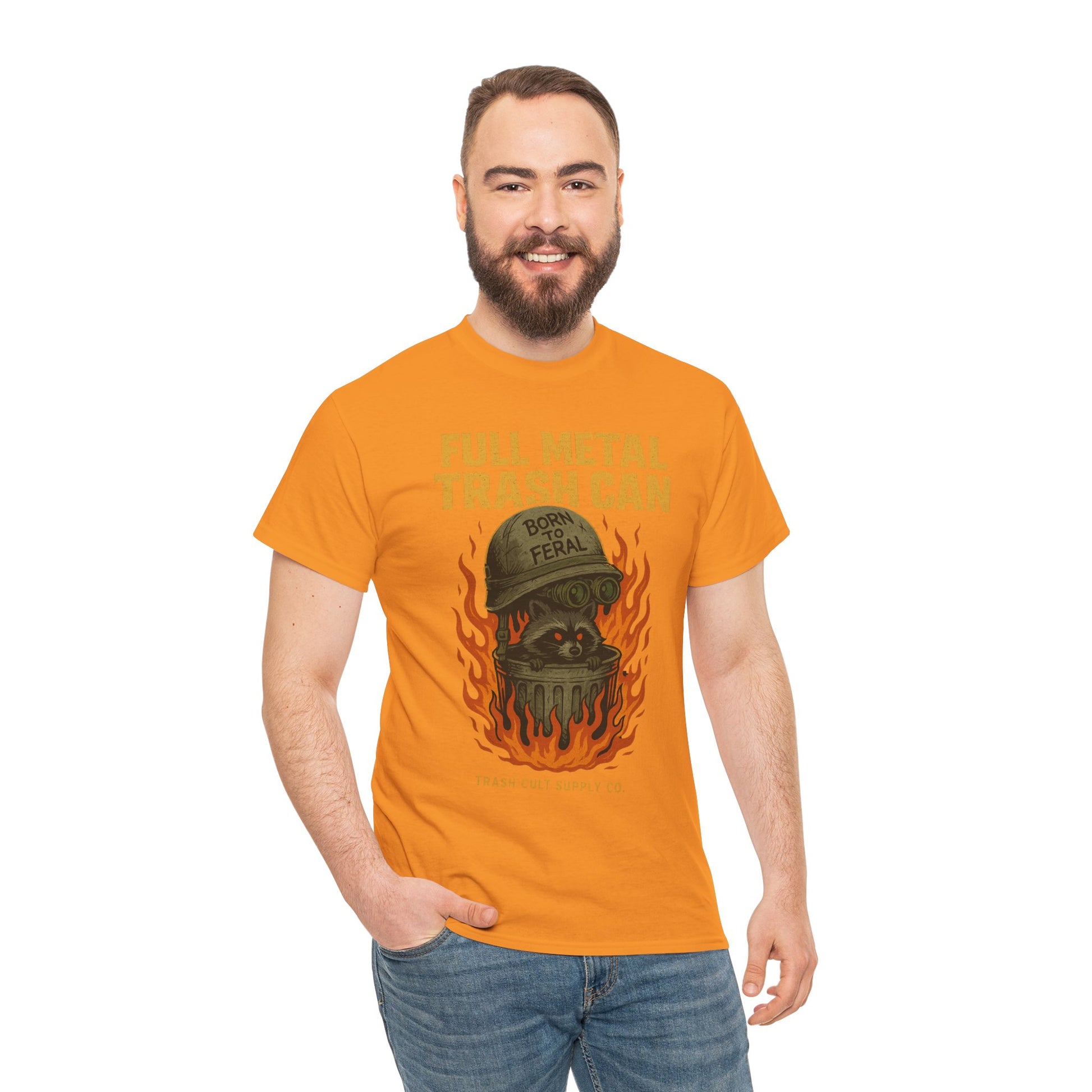 Full Metal Trash Can T-Shirt – Born to Feral Raccoon Graphic | Trash Cult Supply Co. | Gildan 5000 Tee