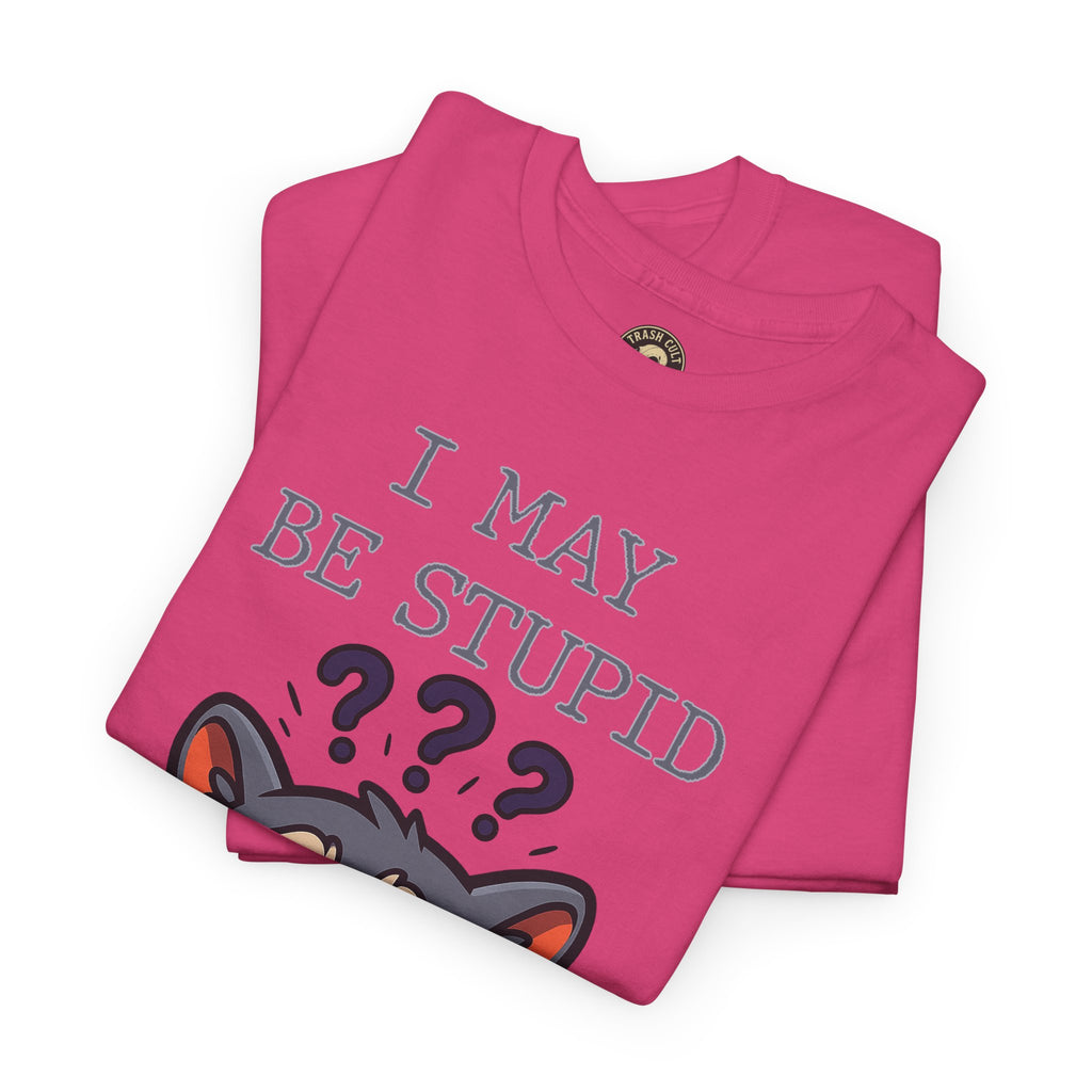 Funny Raccoon Shirt – "I May Be Stupid" Meme Tee – Cartoon Animal Humor T-Shirt – Gildan 5000