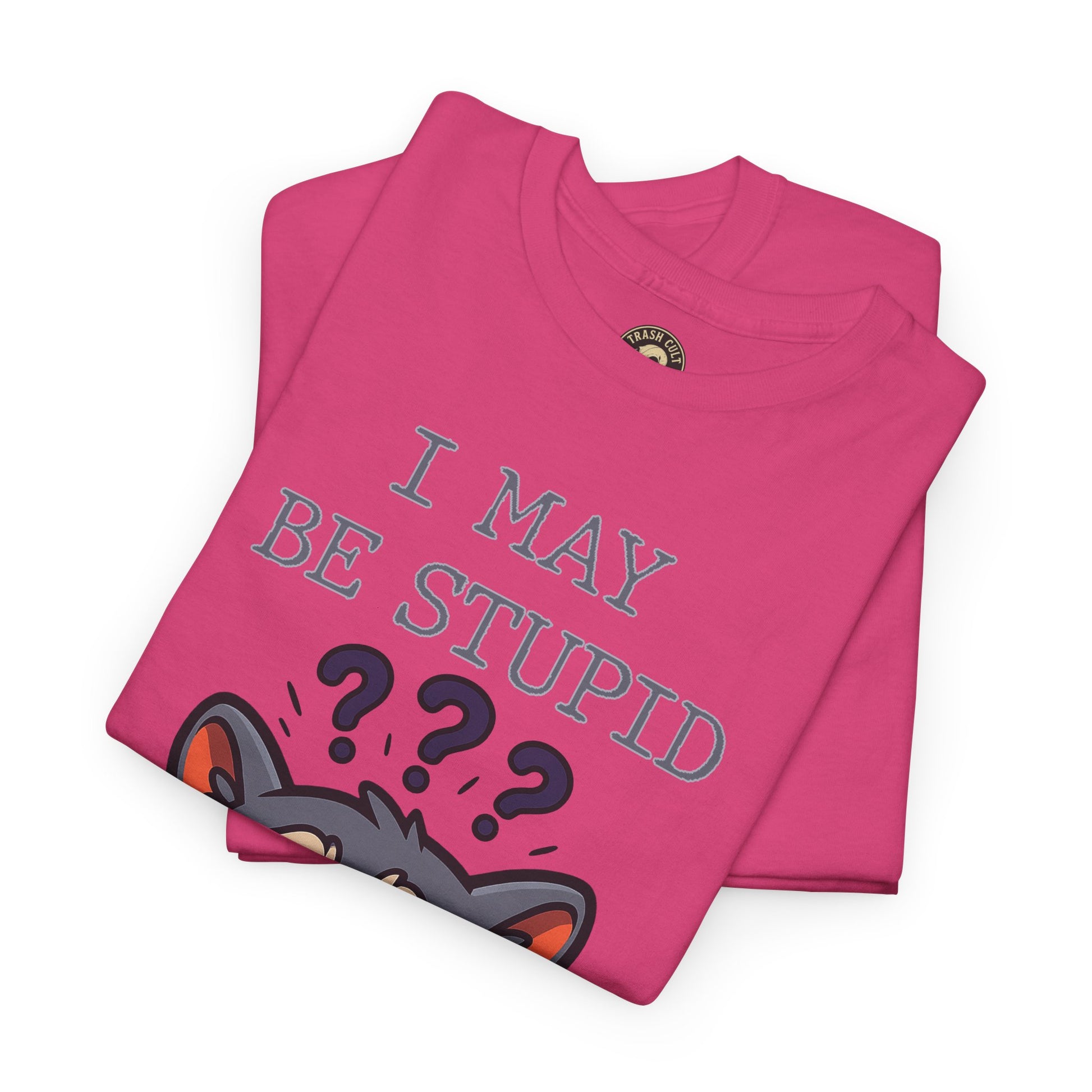 Funny Raccoon Shirt – "I May Be Stupid" Meme Tee – Cartoon Animal Humor T-Shirt – Gildan 5000