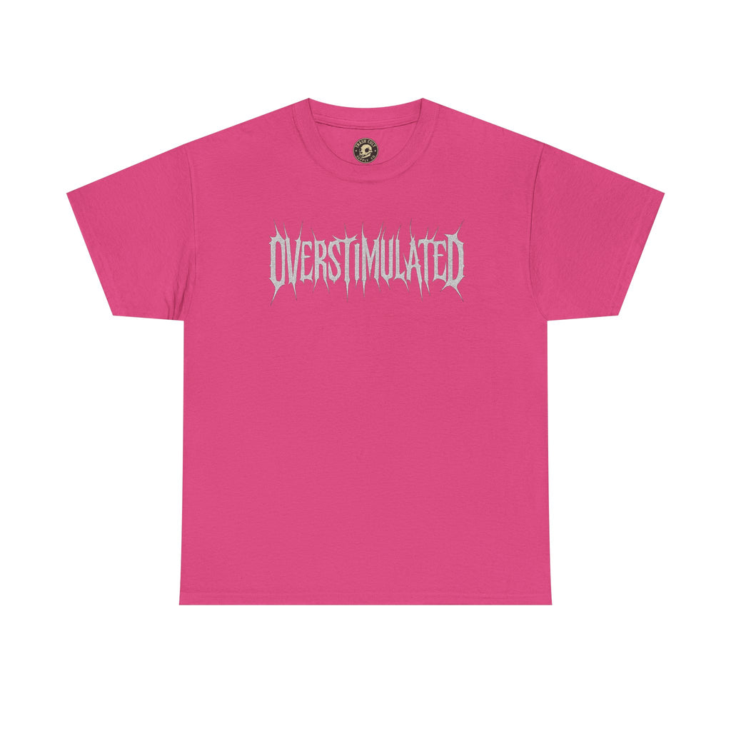 OVERSTIMULATED Metalcore Grunge Shirt – White on Black Distressed Font Tee