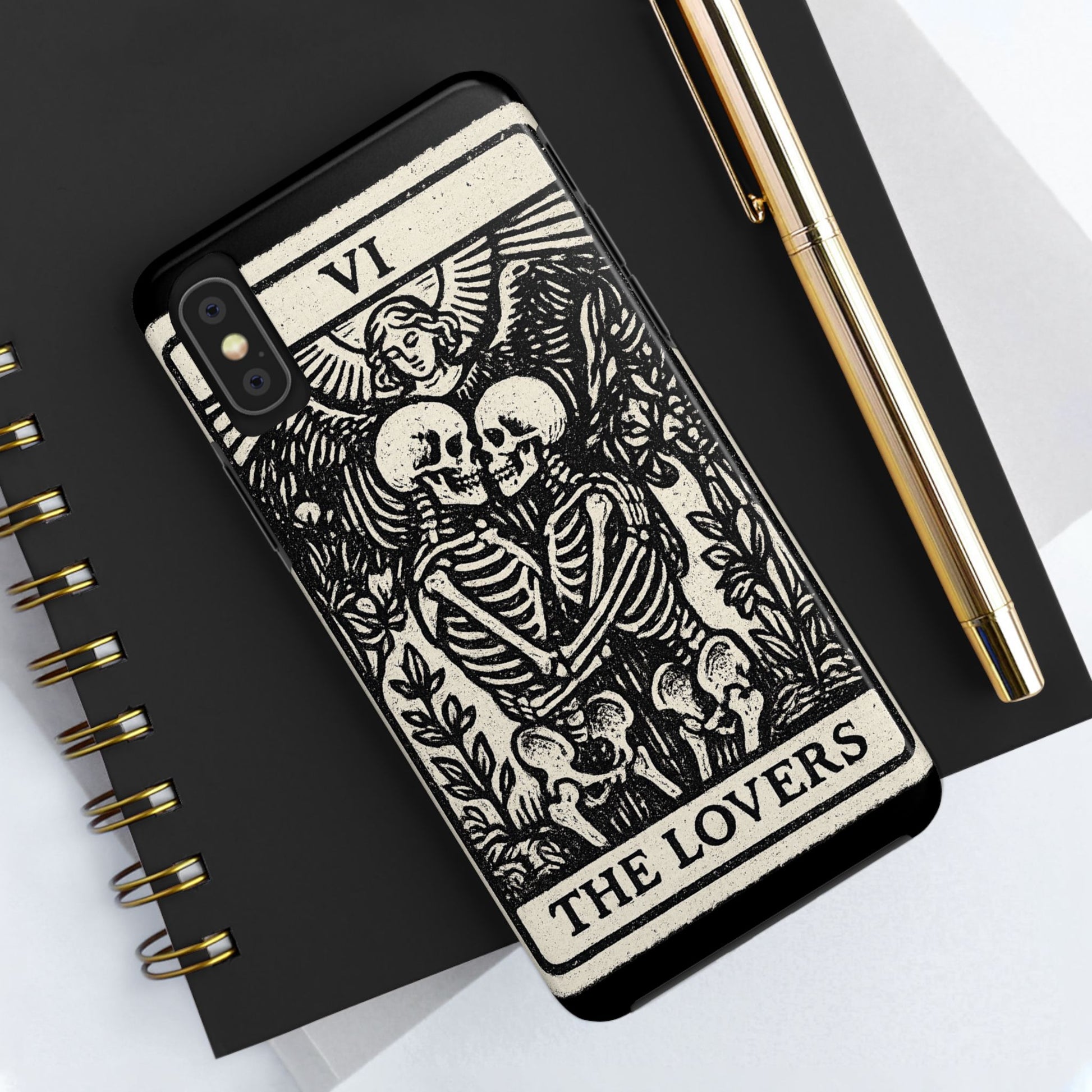 Tough Phone Case with Skeleton Lovers Design, Gothic Phone Cover, Unique Couples Gift, Halloween Accessory, Edgy Tech Design