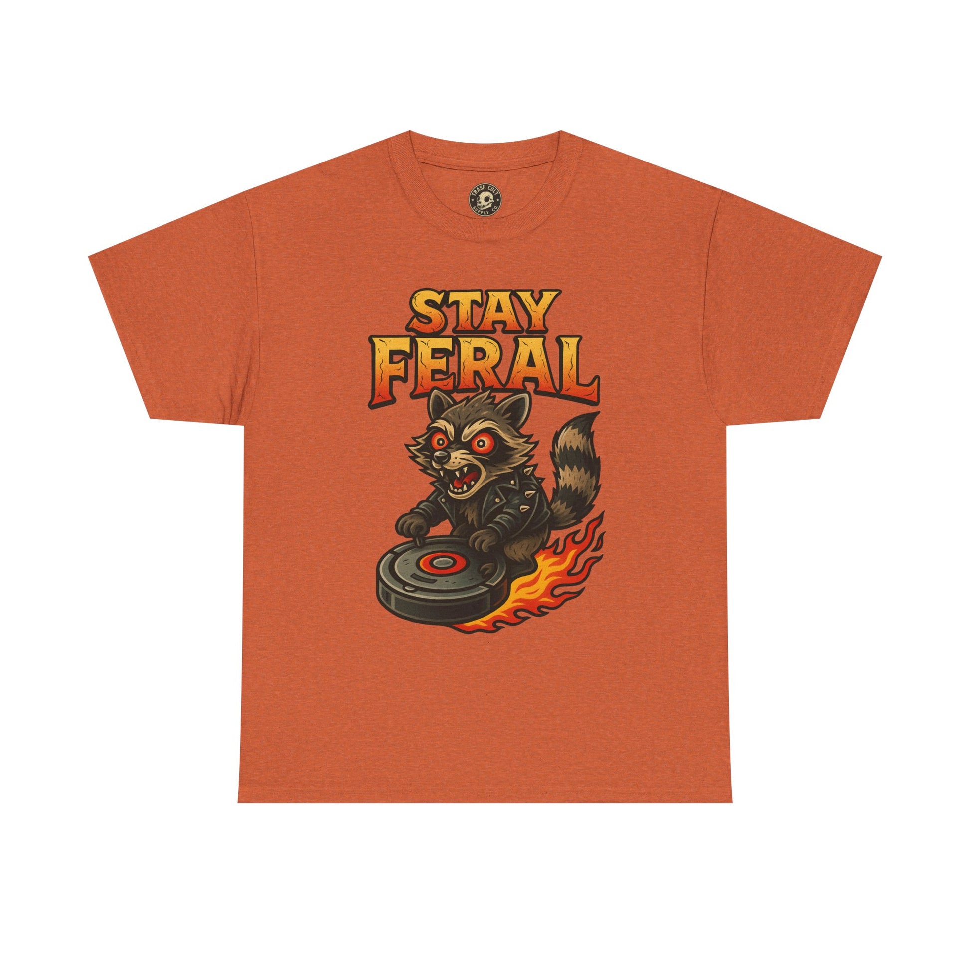 Stay Feral Roomba Raccoon T-Shirt – Bold New School Tattoo Style | Trash Cult Supply Co