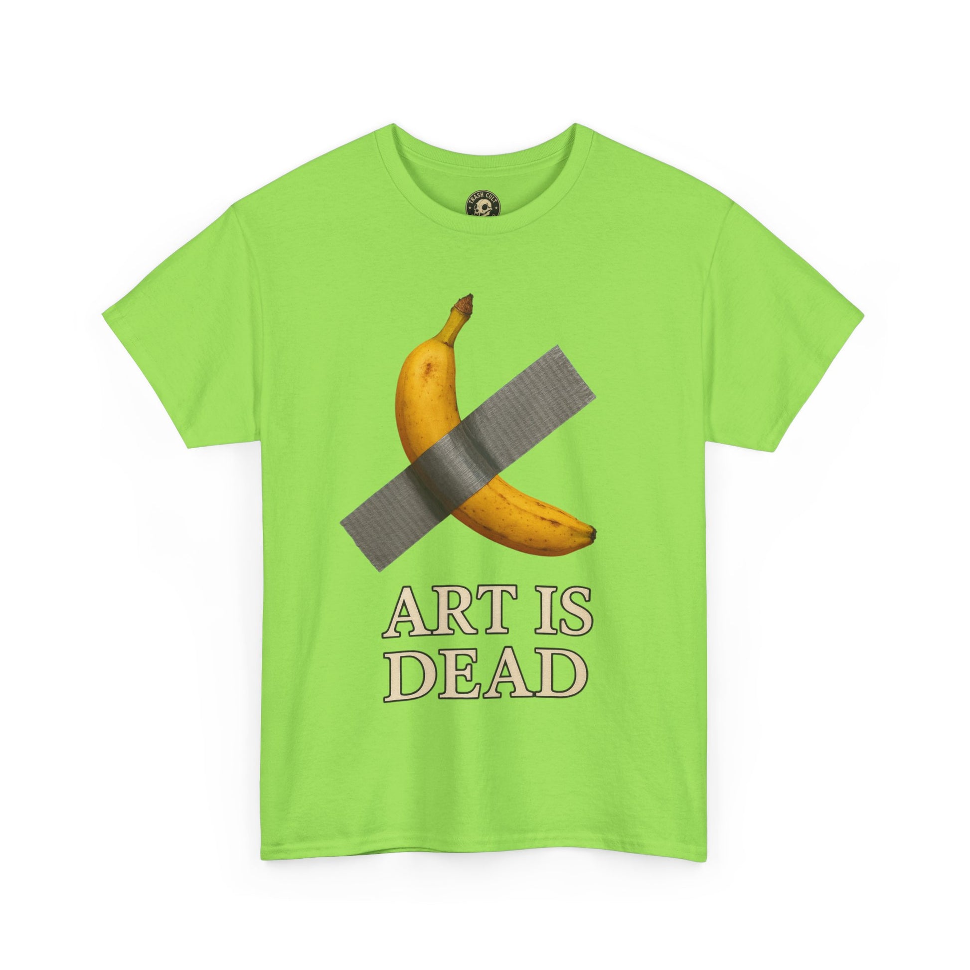 “ART IS DEAD” Banana Duct Tape Meme Tee – Satirical Art Parody Shirt by Trash Cult Supply Co.