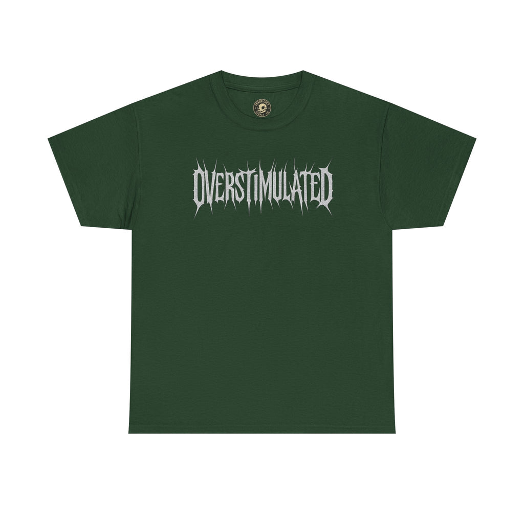 OVERSTIMULATED Metalcore Grunge Shirt – White on Black Distressed Font Tee