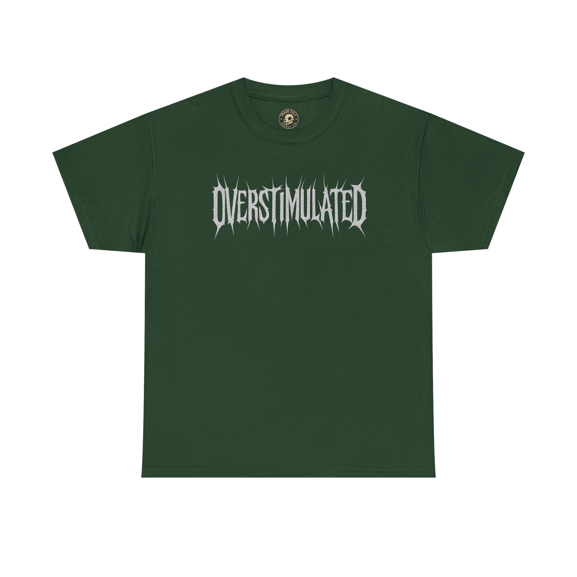 OVERSTIMULATED Metalcore Grunge Shirt – White on Black Distressed Font Tee