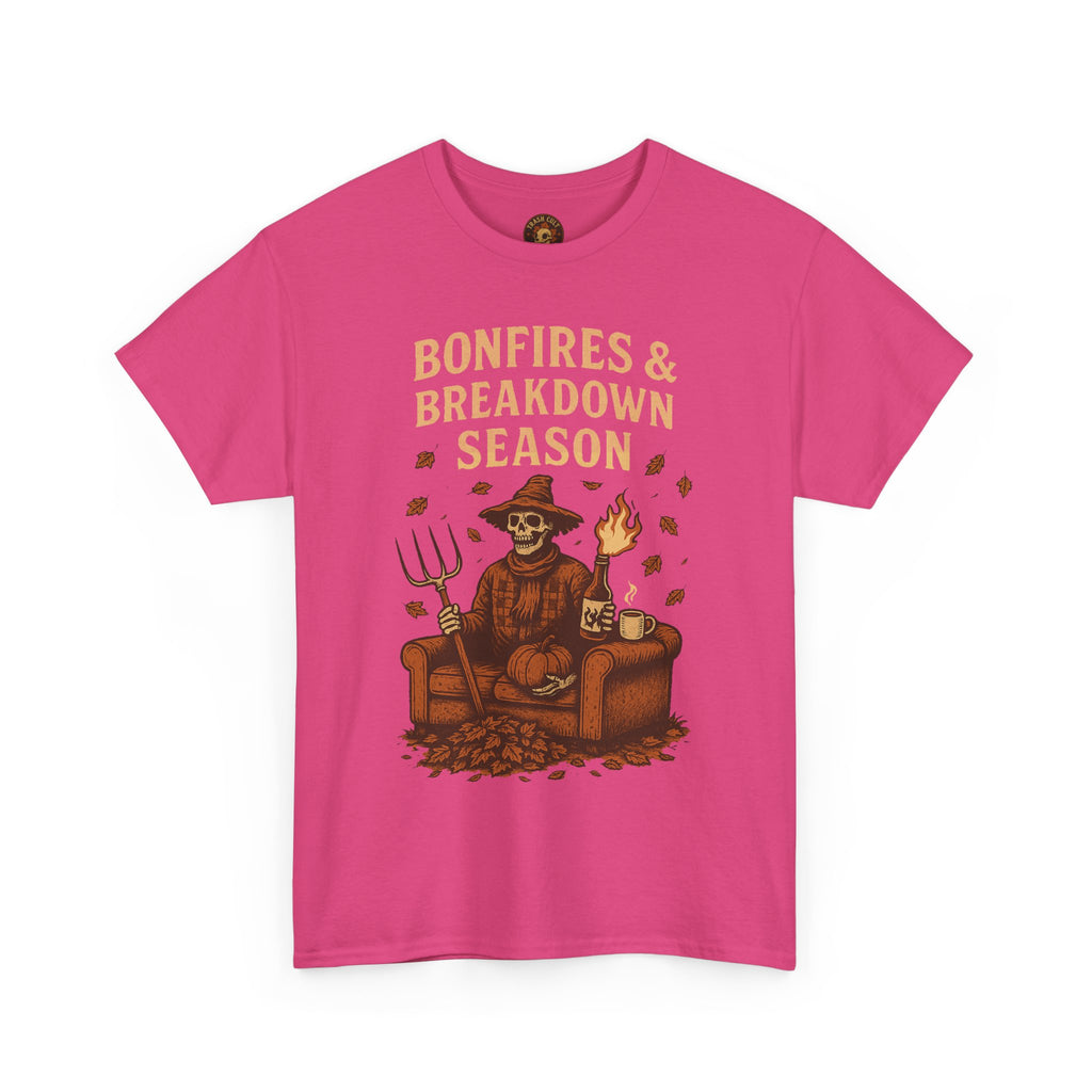 Bonfires & Breakdown Season Shirt – Skeleton Couch Chaos Tee – Fall of Humanity Collection – Trash Cult Supply Co.
