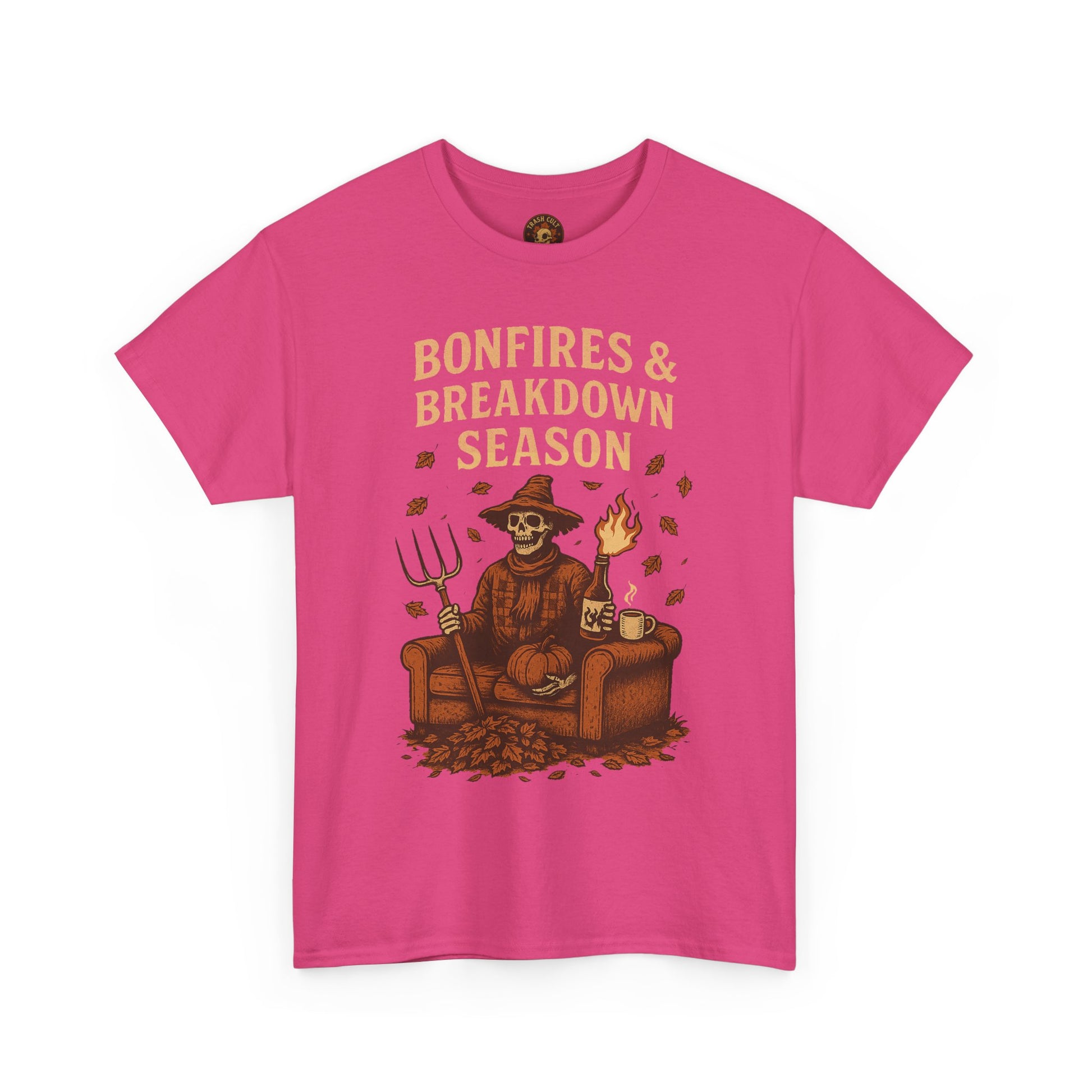 Bonfires & Breakdown Season Shirt – Skeleton Couch Chaos Tee – Fall of Humanity Collection – Trash Cult Supply Co.