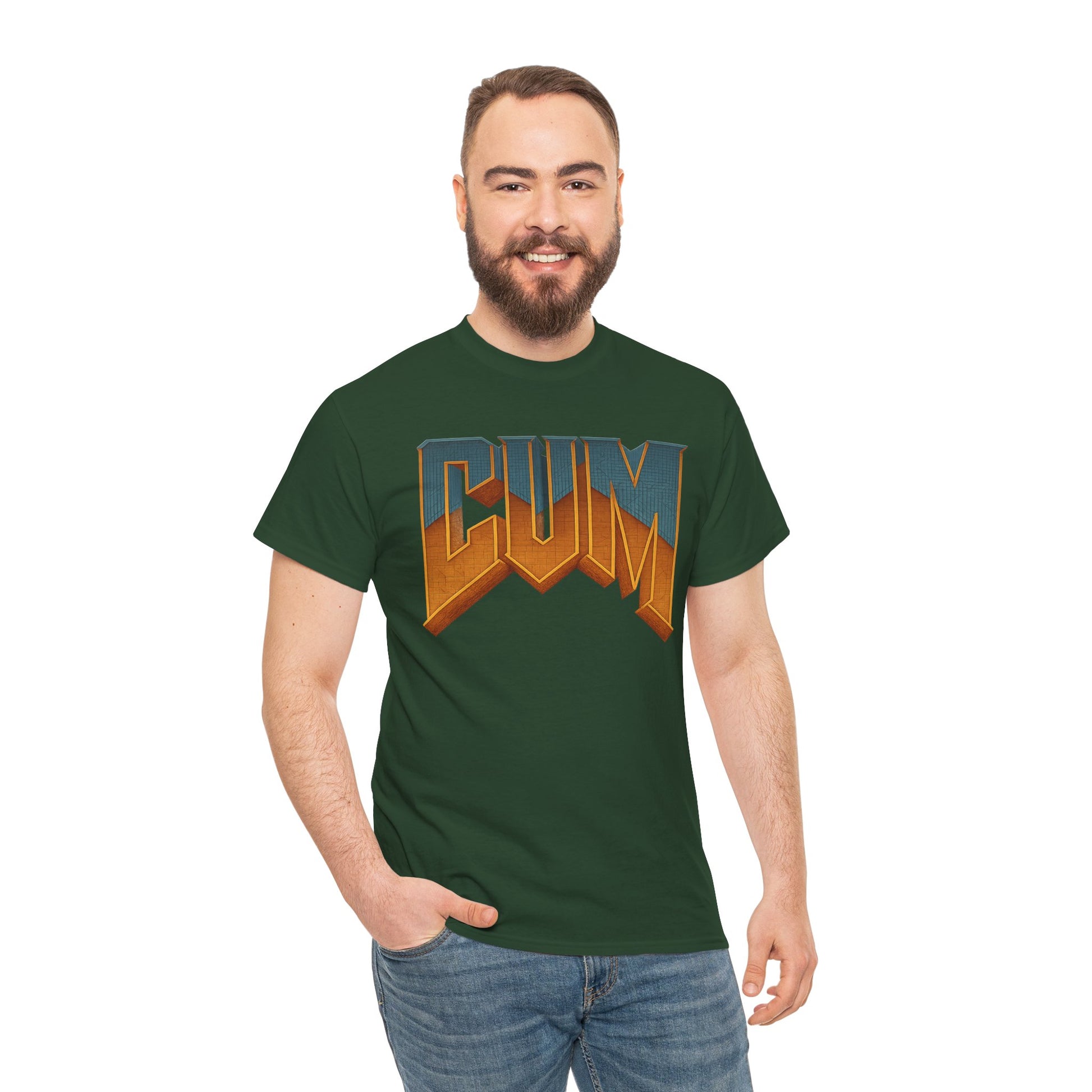 CUM Parody Metal Logo Shirt – Doom-Inspired Retro Gamer Tee on Gildan 5000