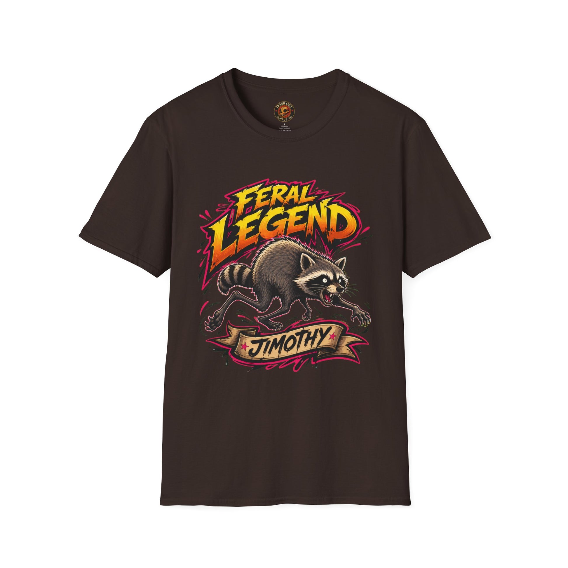 Feral Legend Raccoon Jimothy T-Shirt — Bold Graphic Tee