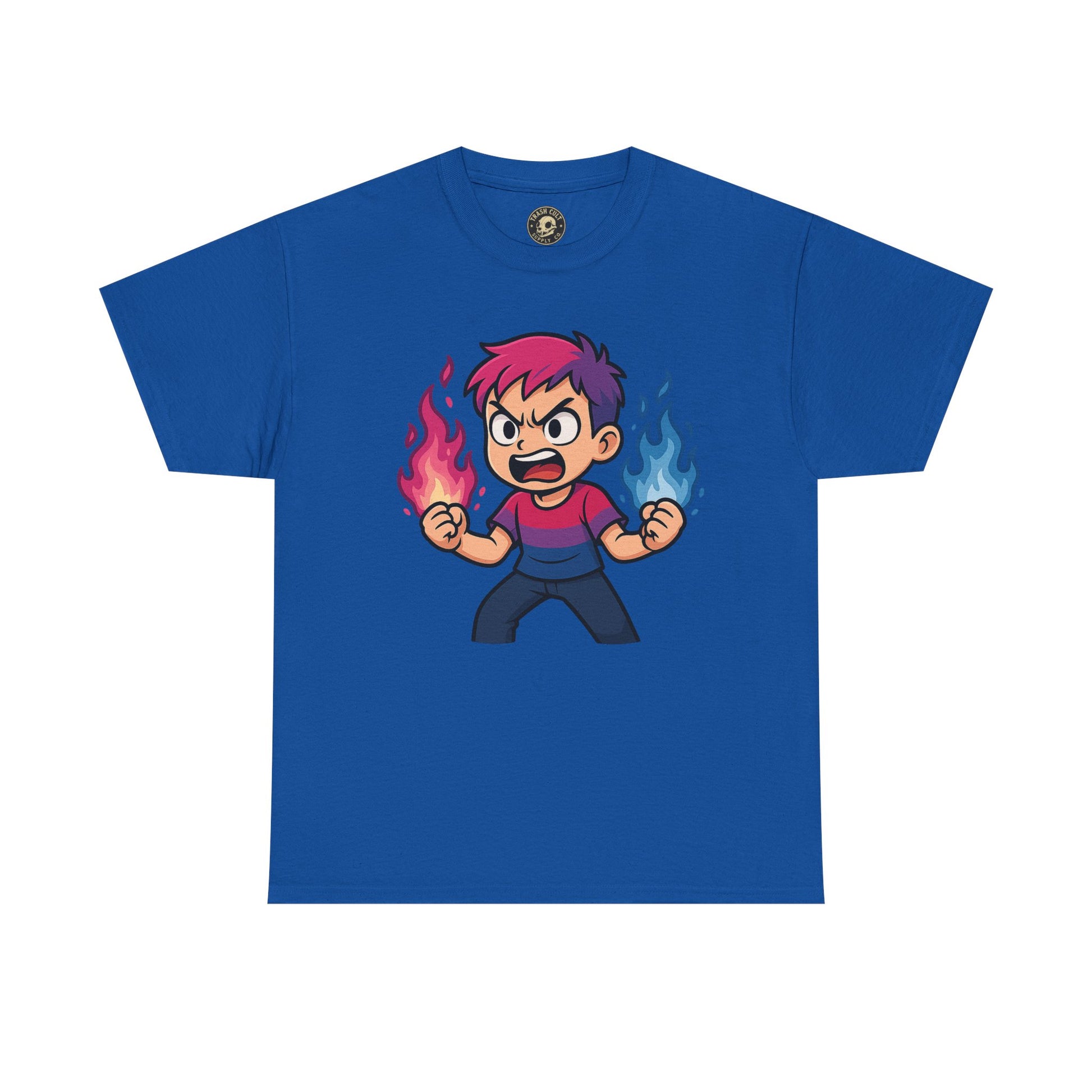 Bi-Furious Cartoon Pride Tee – Unisex Heavy Cotton Shirt for Gamers, Comic Fans & LGBTQ+ Allies