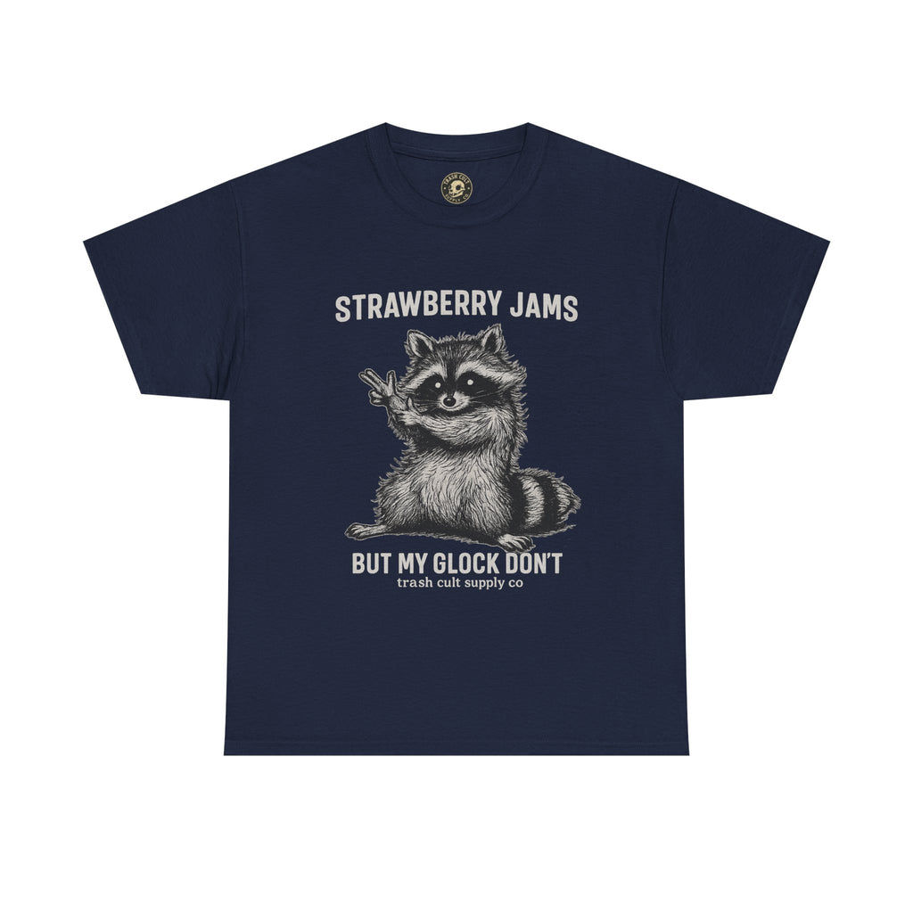 Strawberry Jams But My Glock Don’t Raccoon Shirt – Trash Cult Supply Co. Gildan 5000 Tee