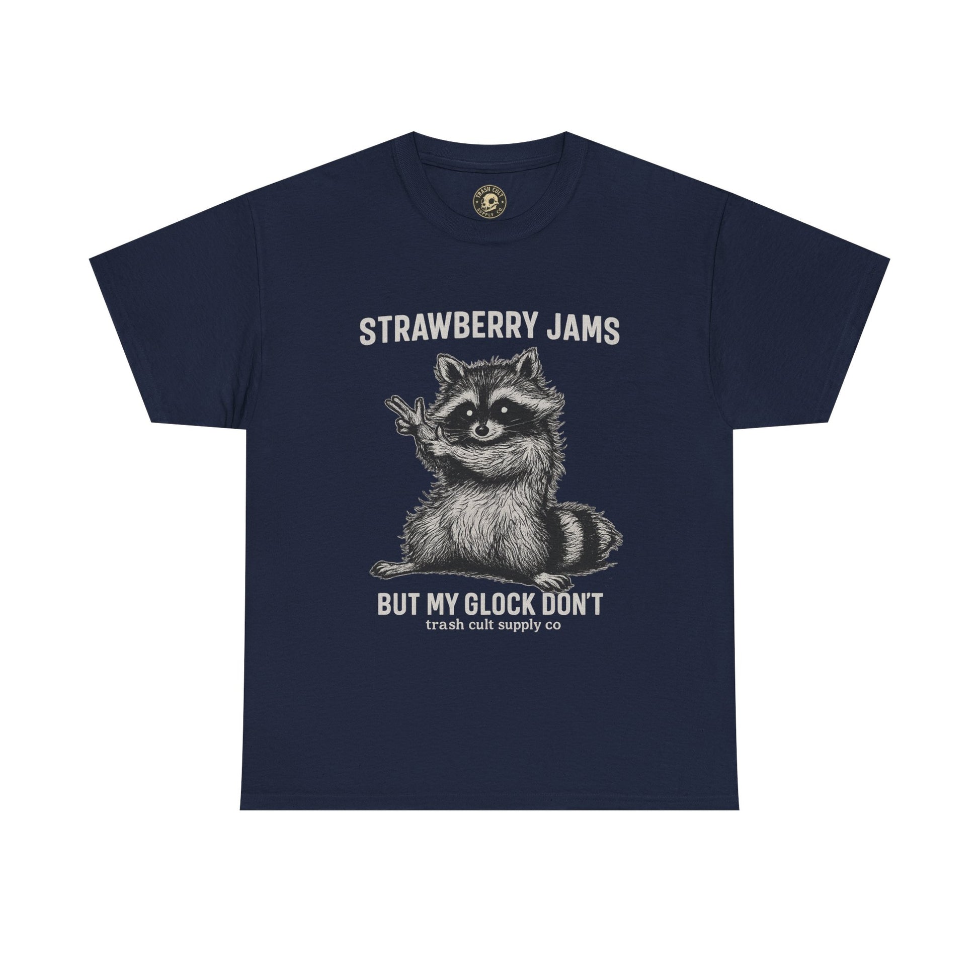 Strawberry Jams But My Glock Don’t Raccoon Shirt – Trash Cult Supply Co. Gildan 5000 Tee