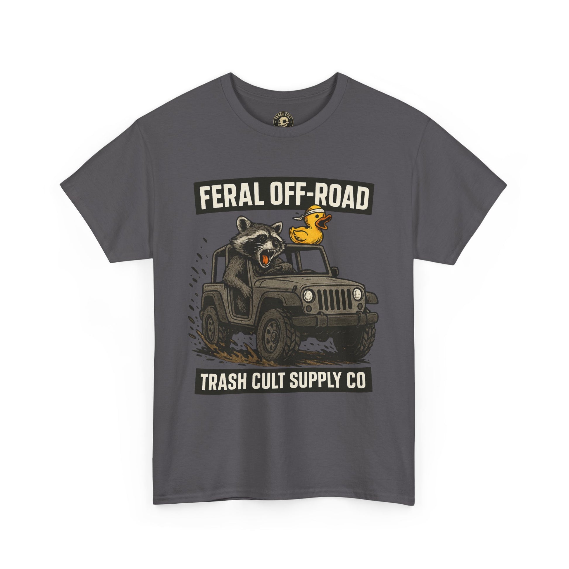 Feral Off-Road Raccoon Jeep Shirt – Mud Slinging Chaos | Trash Cult Supply Co | Gildan 5000 Tee