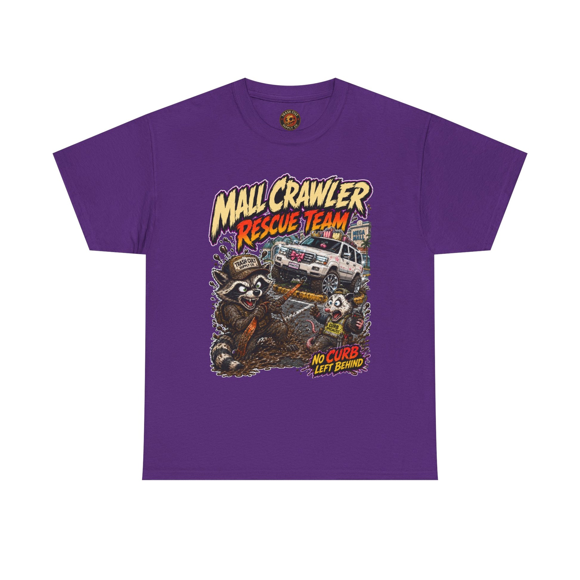 Mall Crawler Rescue Team T‑Shirt — Vintage Raccoon Rescue Graphic Tee (“No Curb Left Behind”)