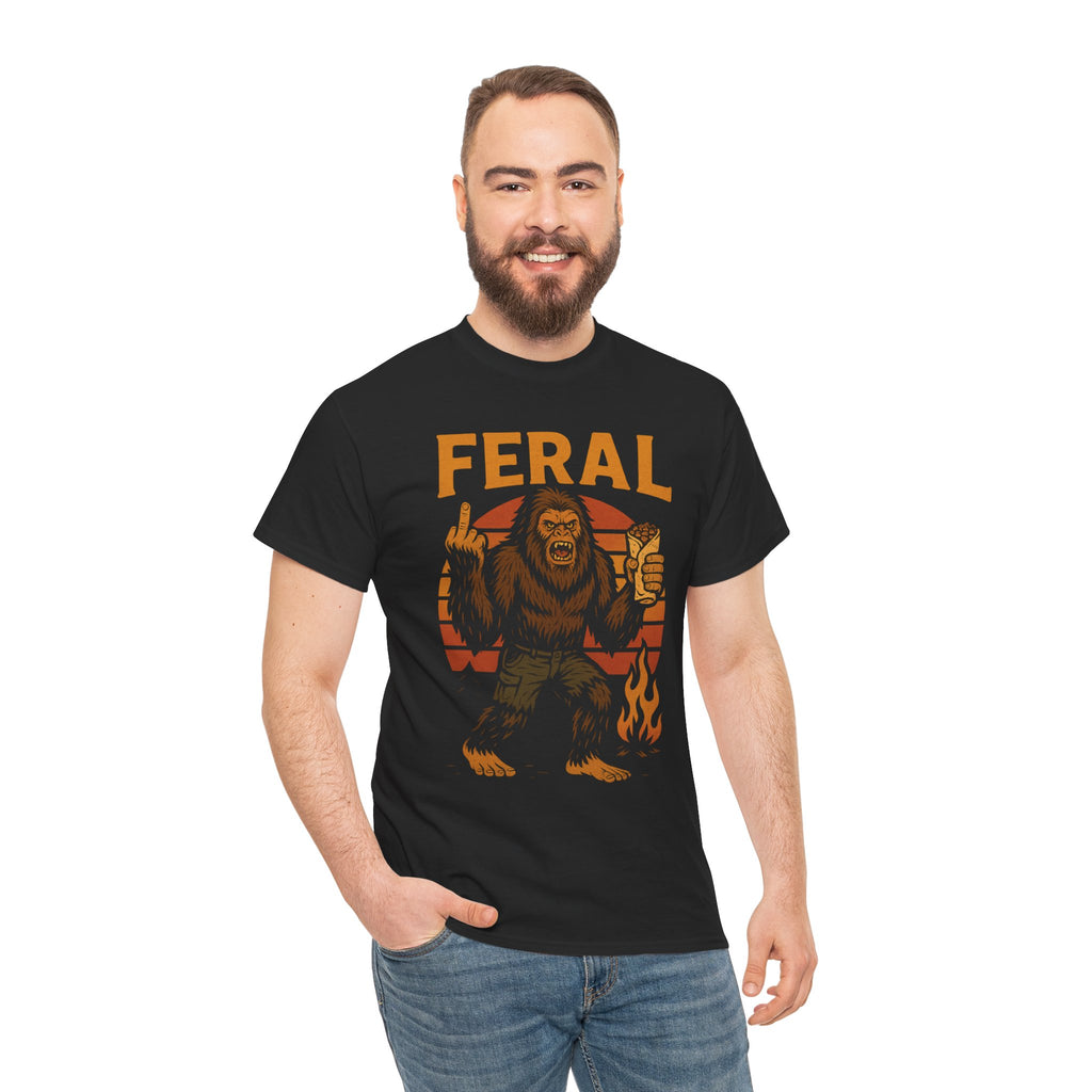 FERAL Bigfoot T-Shirt – Retro Sunset Sasquatch Shirt – Urban Cryptid Aesthetic – Gildan 5000 Tee