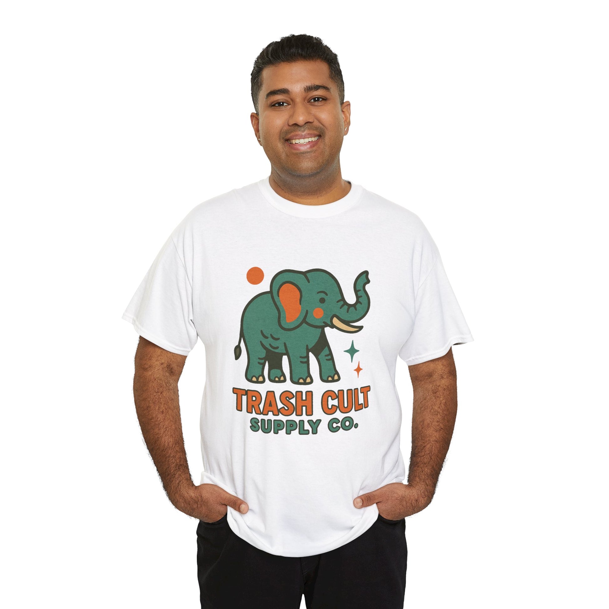 Trash Cult Elephant Unisex Heavy Cotton Tee, Eco-Friendly Shirt, Cool Casual Tee, Gift for Animal Lovers, Vintage Style T-Shirt