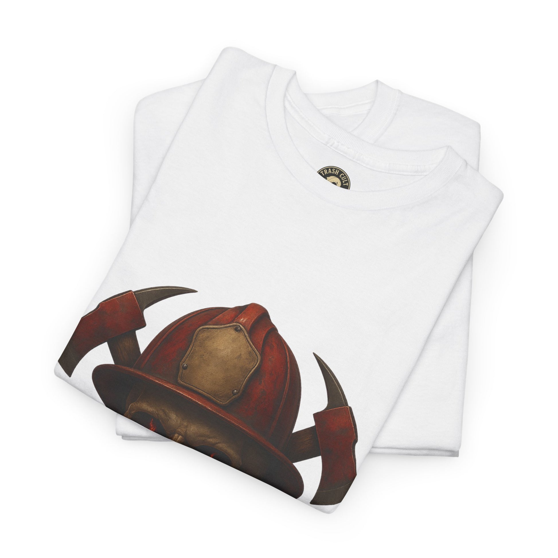 Skull Firefighter Tee, Unisex Heavy Cotton Shirt, Firefighter Gift, Halloween Costume T-Shirt, Unique Graphic Tee, Casual Wear