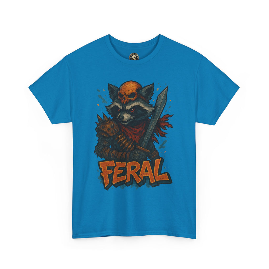 FERAL Raccoon Warlord Shirt – Graffiti Street Art Animal Tee | Bold Post-Apocalyptic Design on Gildan 5000
