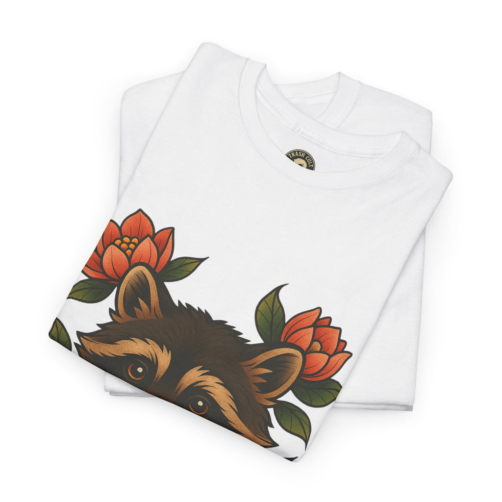 Neo-Traditional Raccoon & Lotus Tattoo Shirt – Trash Cult Supply Co. – Gildan 5000