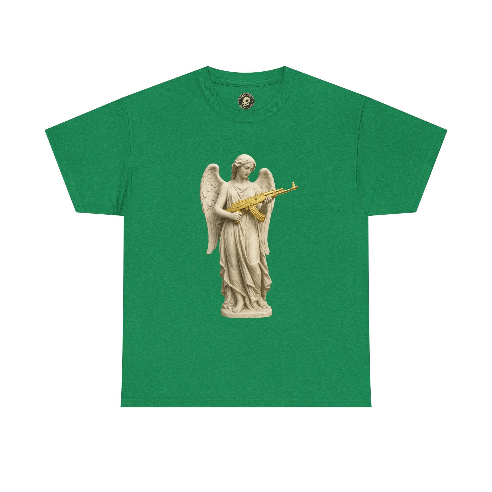 Marble Angel with Gold AK-47 T-Shirt – Gildan 5000 Divine Chaos Tee