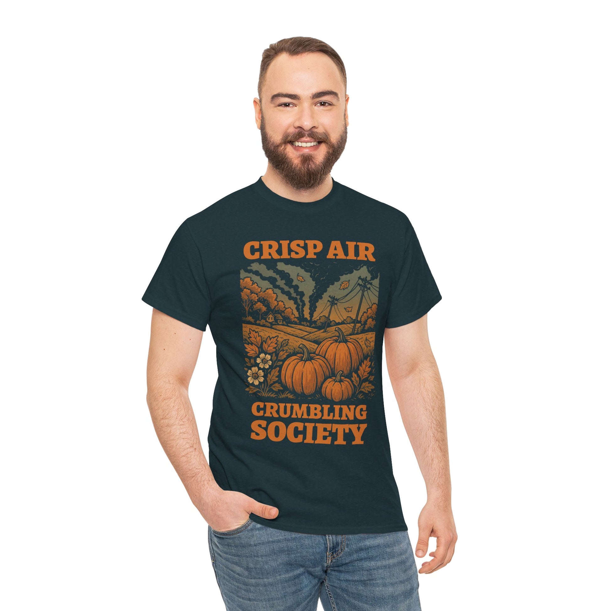 Crisp Air Crumbling Society Shirt – Dystopian Fall Pumpkin Tee – Fall of Humanity Collection – Trash Cult Supply Co.