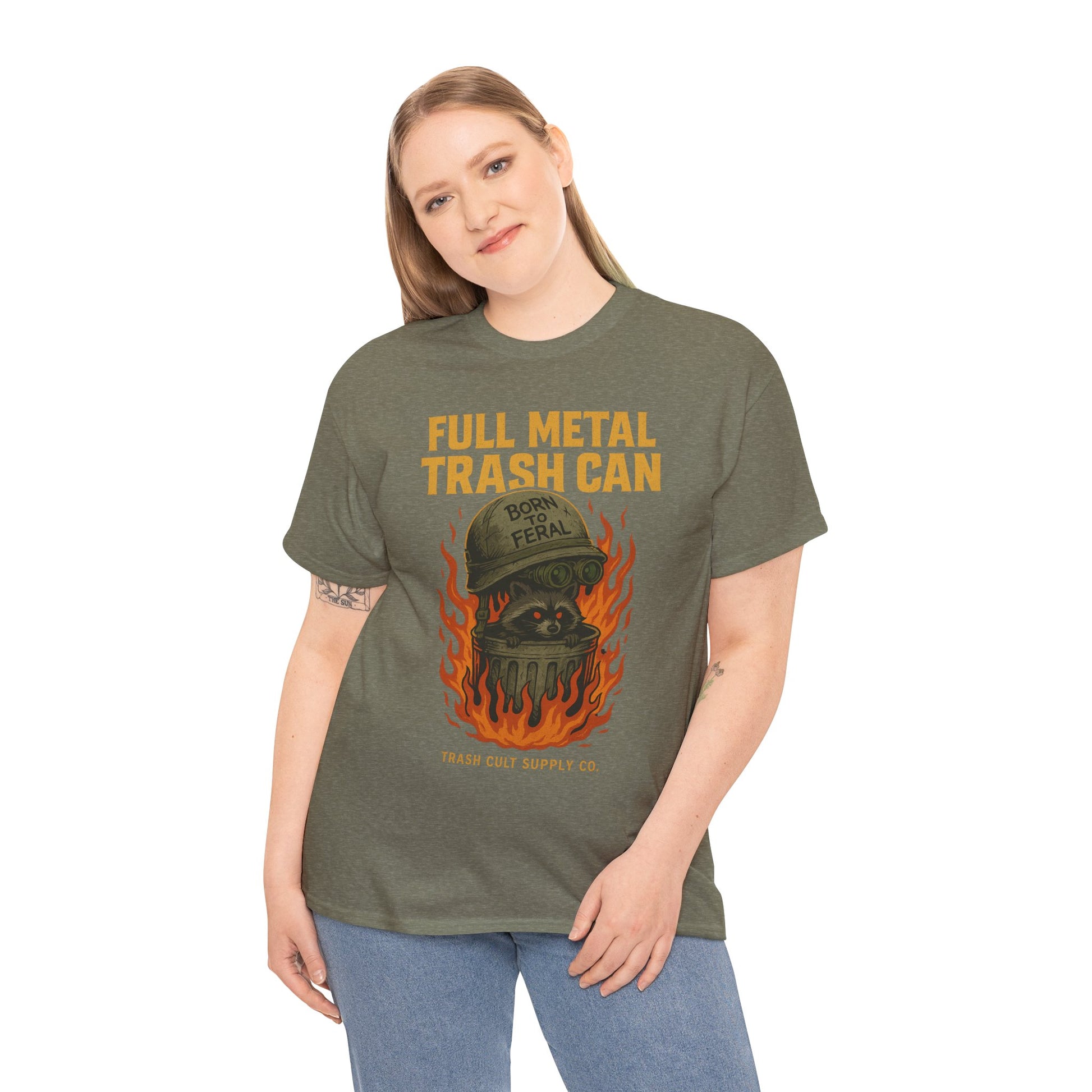 Full Metal Trash Can T-Shirt – Born to Feral Raccoon Graphic | Trash Cult Supply Co. | Gildan 5000 Tee